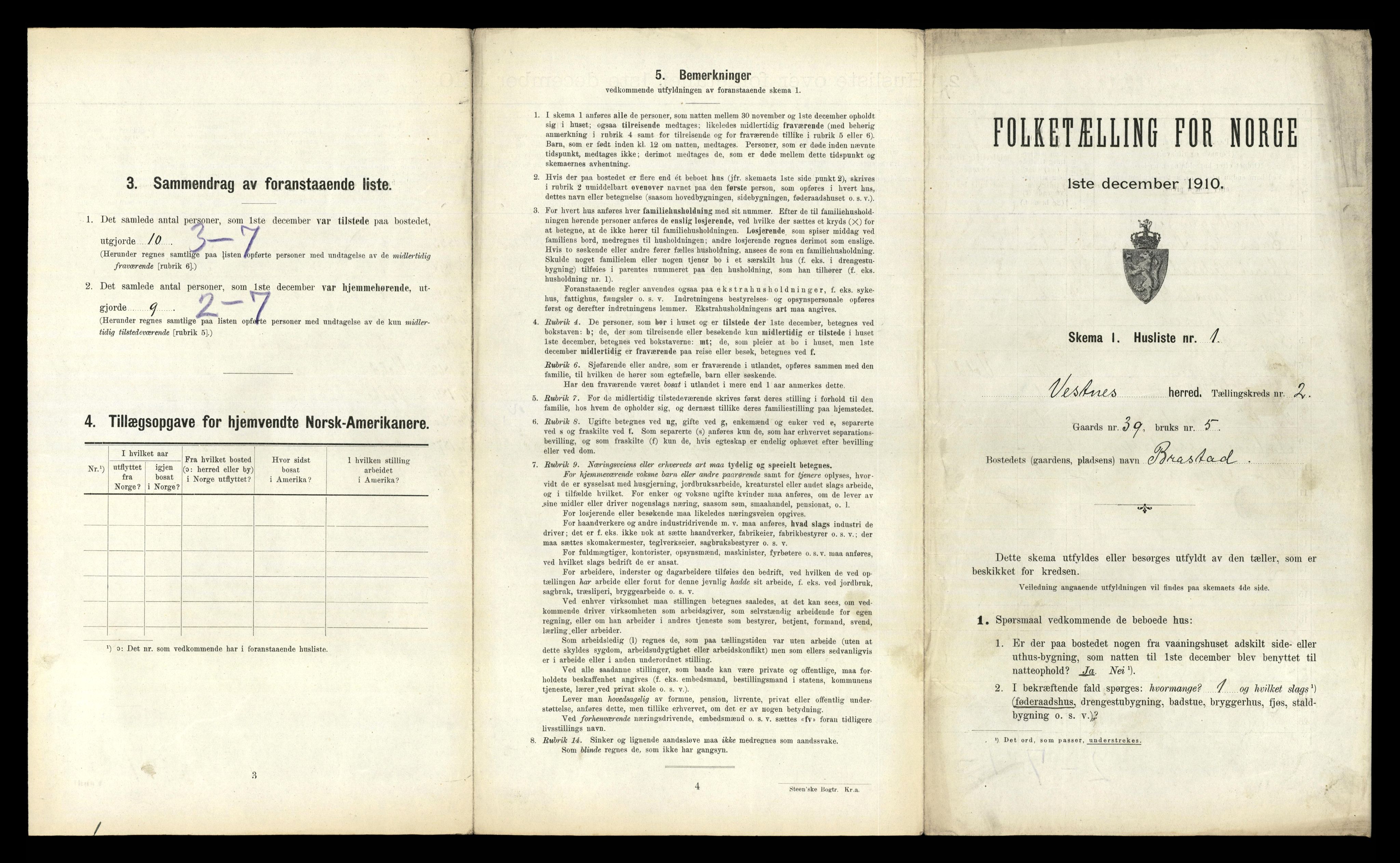 RA, 1910 census for Vestnes, 1910, p. 171