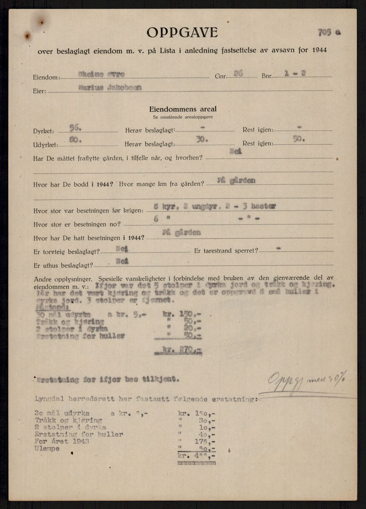 Forsvarsdepartementet, 10. kontor / Oppgjørskontoret, AV/RA-RAFA-1225/D/Db/L0178: Lista oppgjørskontor, 1941-1947, p. 1766