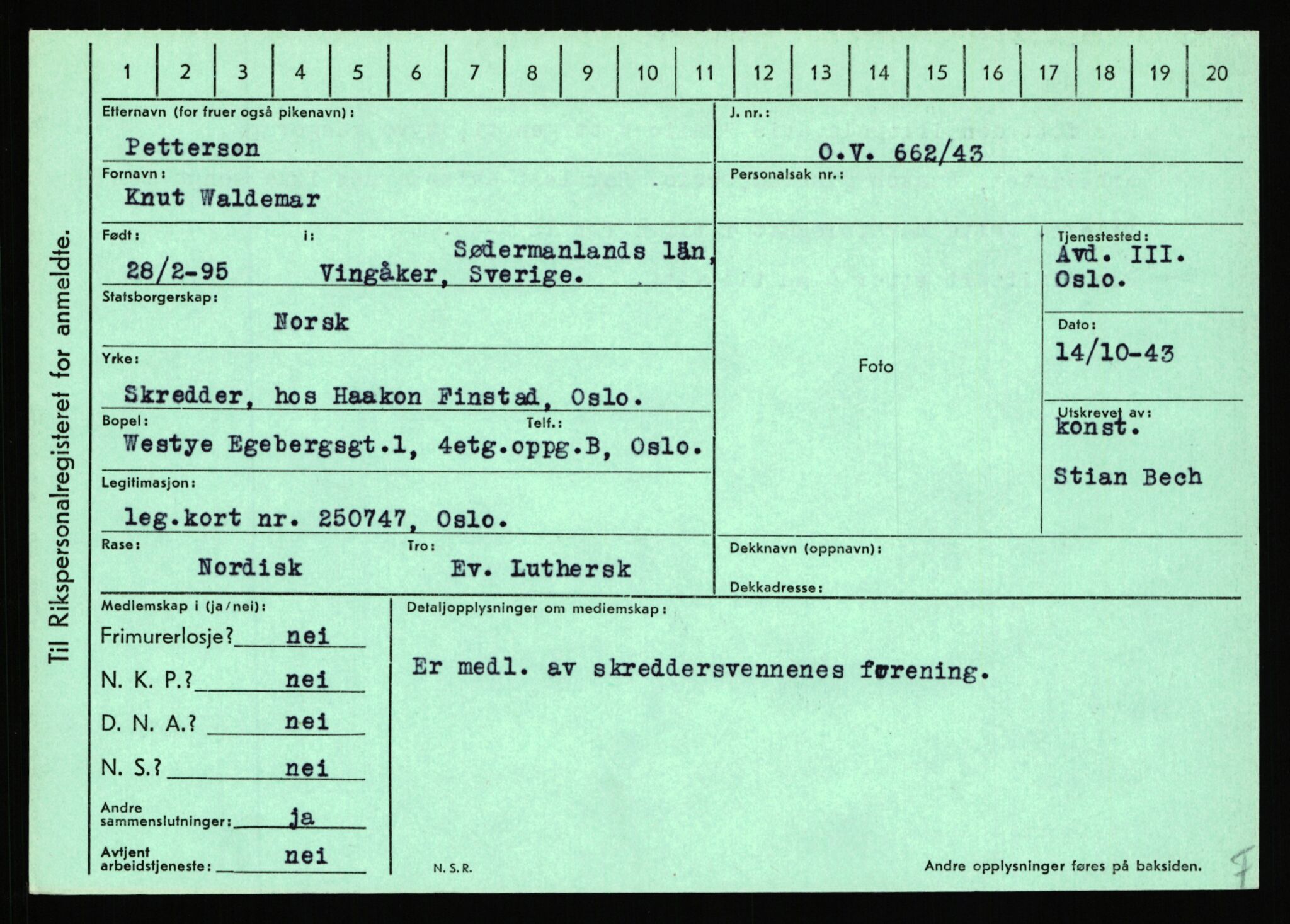 Statspolitiet - Hovedkontoret / Osloavdelingen, AV/RA-S-1329/C/Ca/L0012: Oanæs - Quistgaard	, 1943-1945, p. 4466