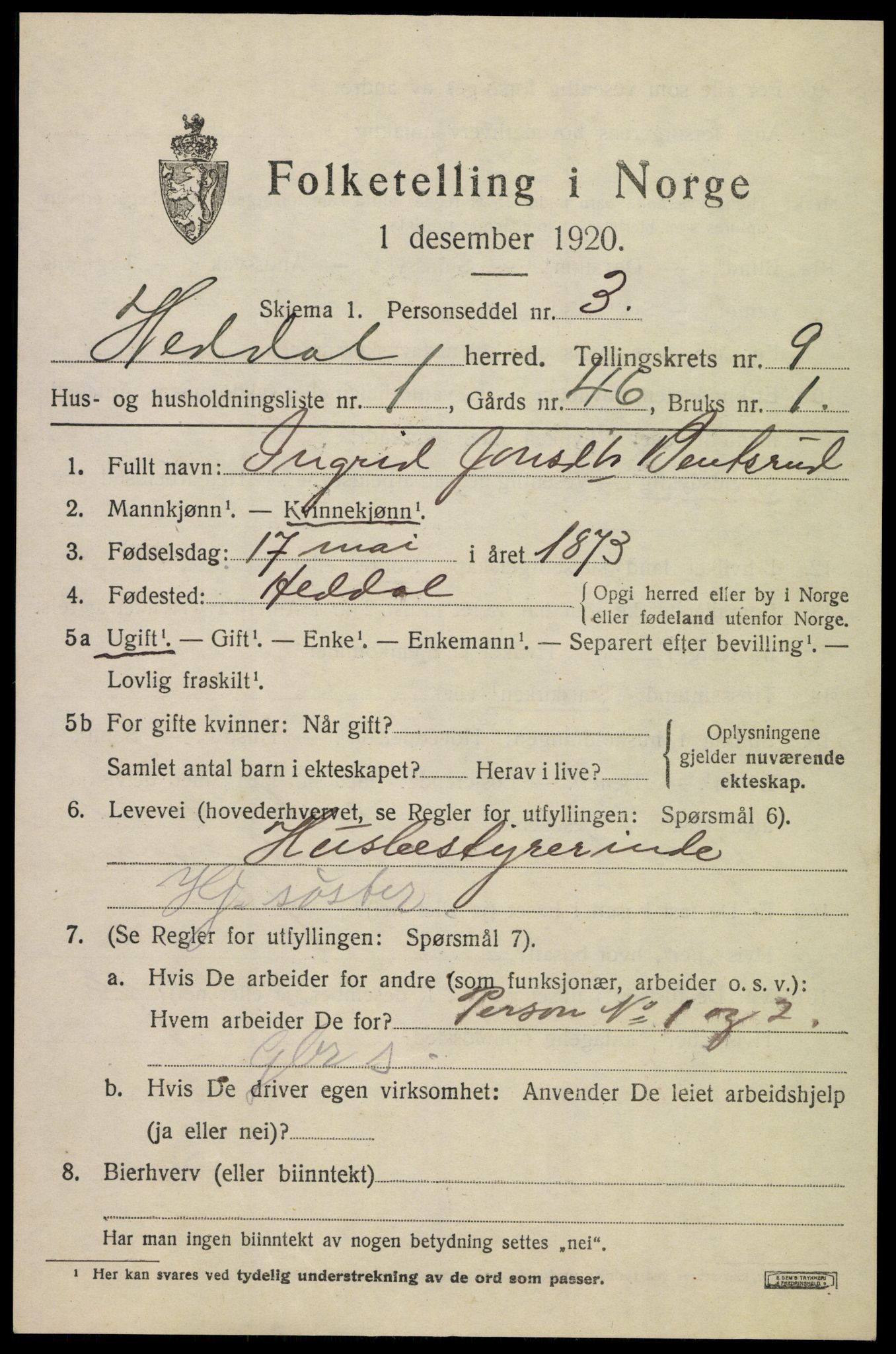 SAKO, 1920 census for Heddal, 1920, p. 6586