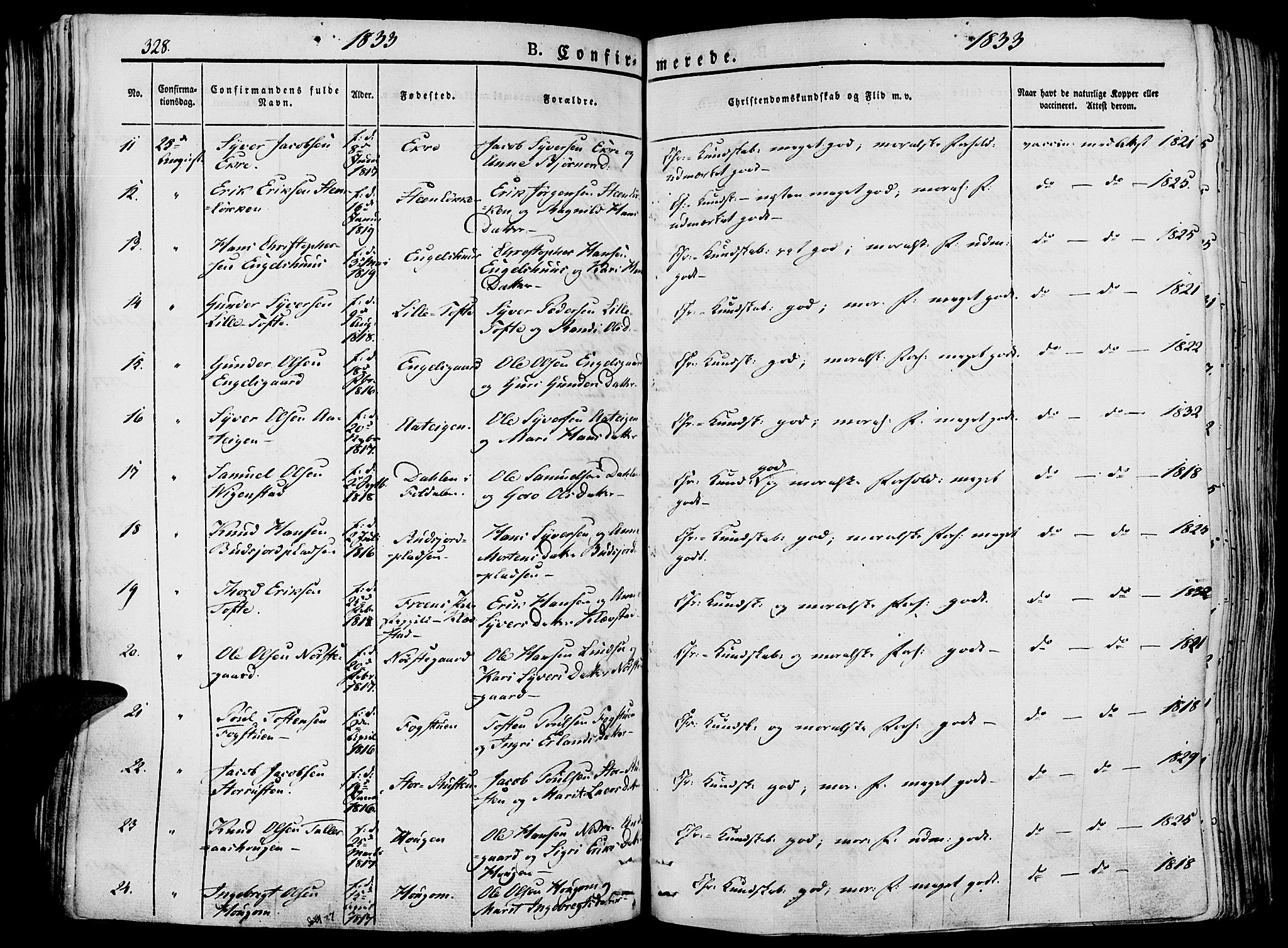 Lesja prestekontor, SAH/PREST-068/H/Ha/Haa/L0005: Parish register (official) no. 5, 1830-1842, p. 328