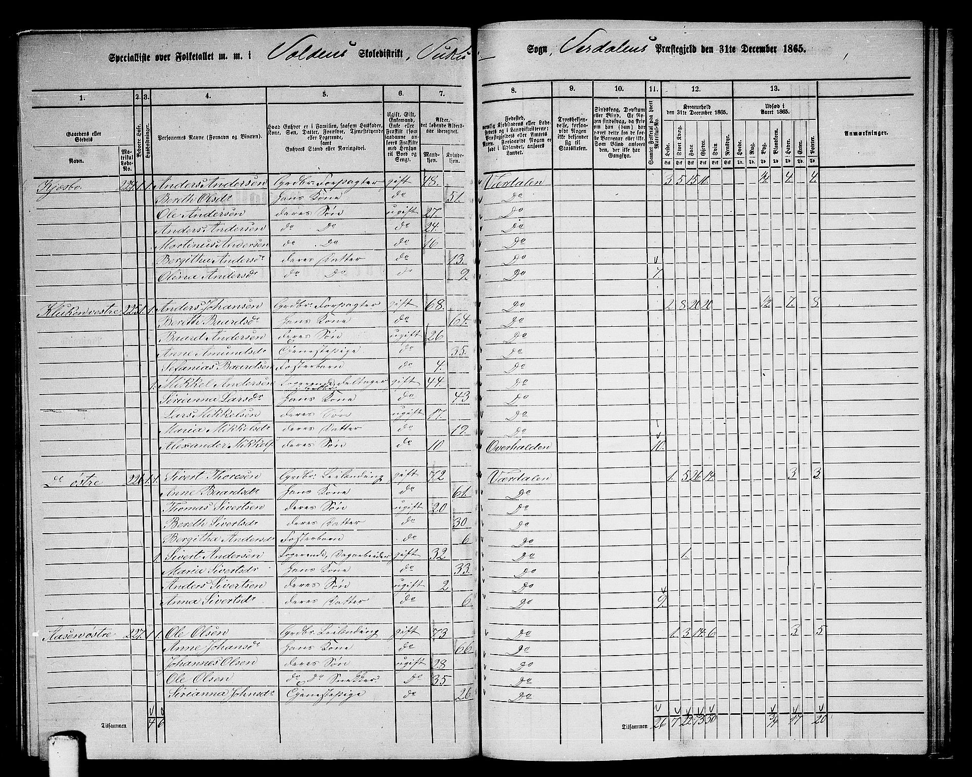 RA, 1865 census for Verdal, 1865, p. 238