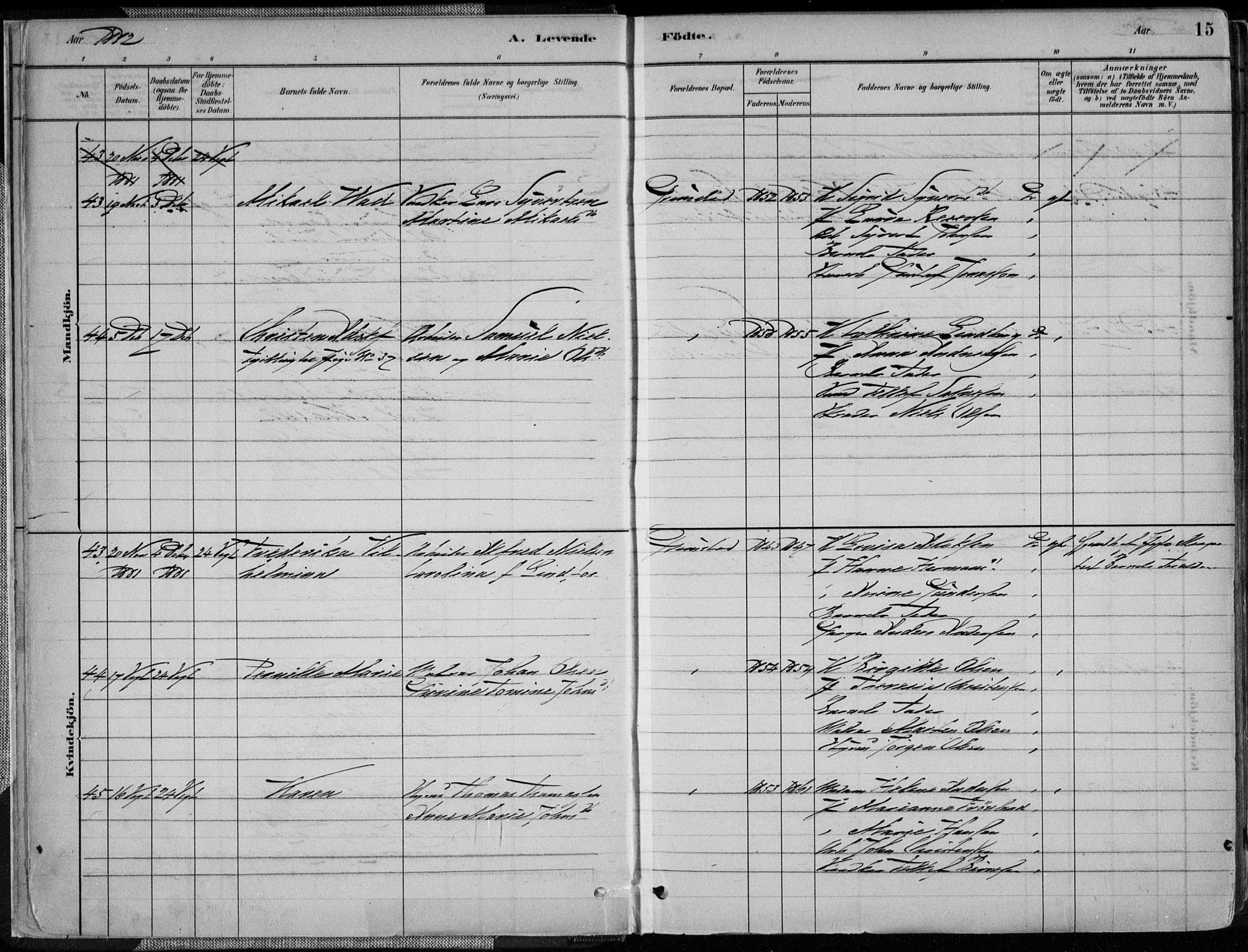 Grimstad sokneprestkontor, AV/SAK-1111-0017/F/Fa/L0003: Parish register (official) no. A 2, 1882-1912, p. 15