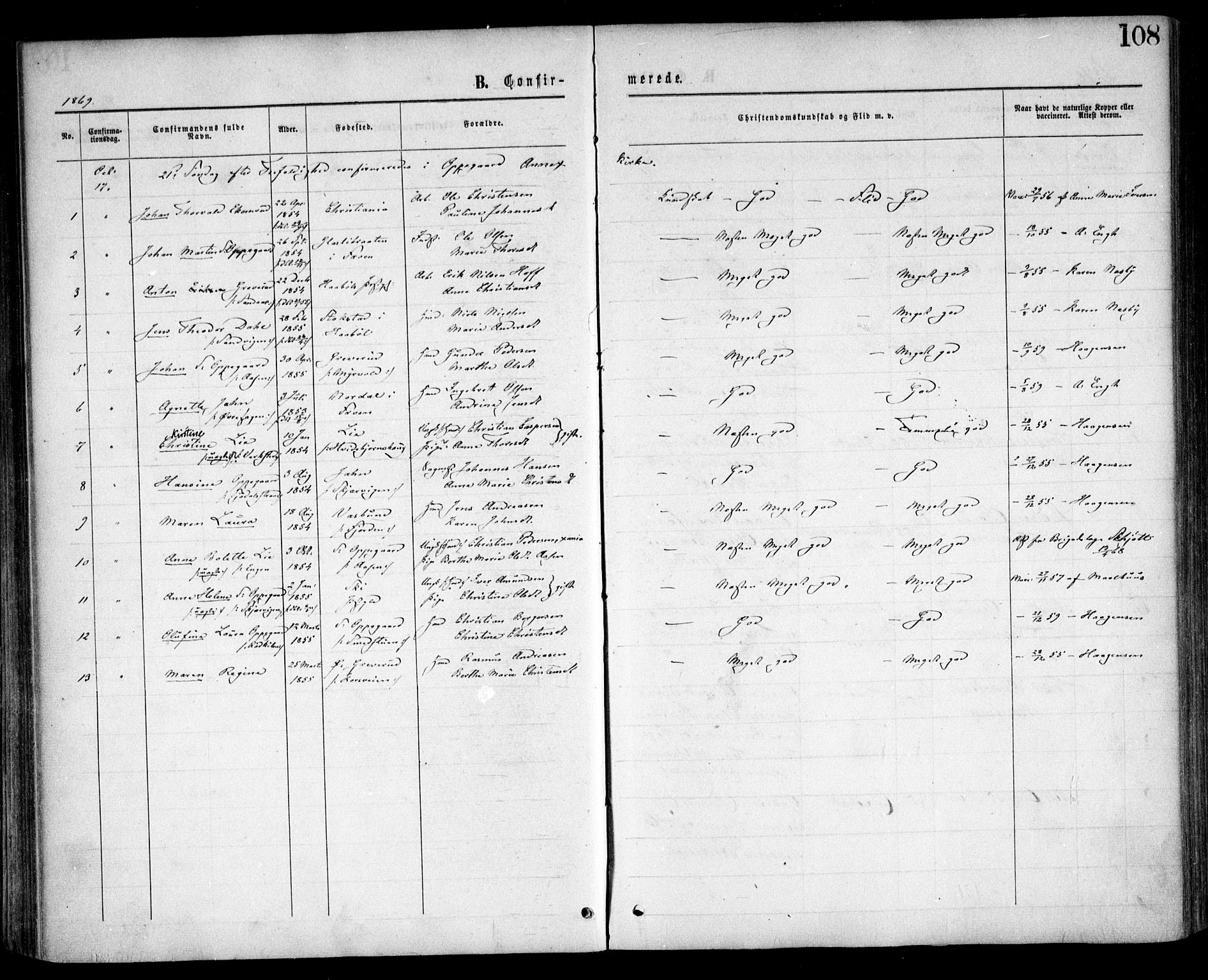 Nesodden prestekontor Kirkebøker, AV/SAO-A-10013/F/Fa/L0008: Parish register (official) no. I 8, 1869-1879, p. 108