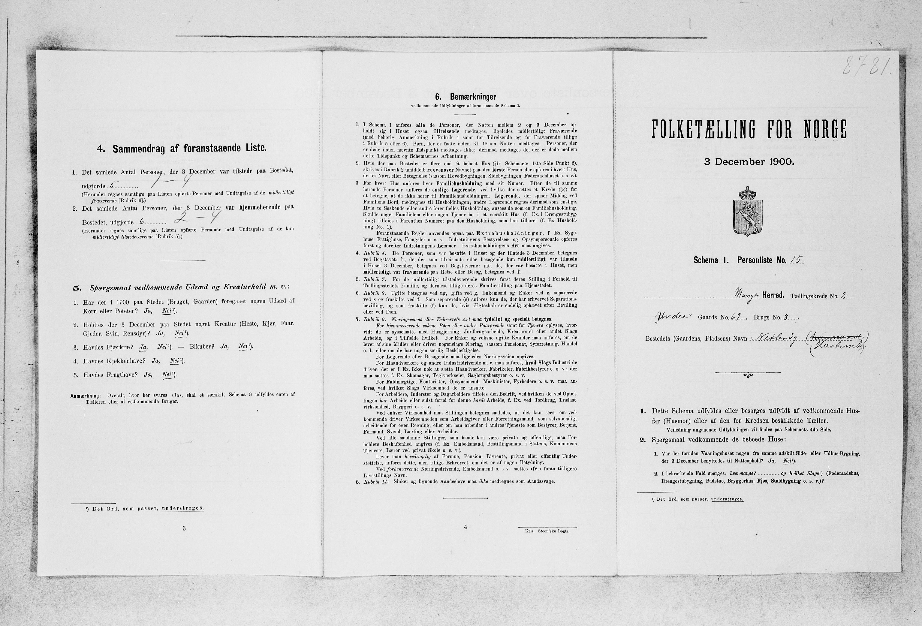 SAB, 1900 census for Manger, 1900, p. 310