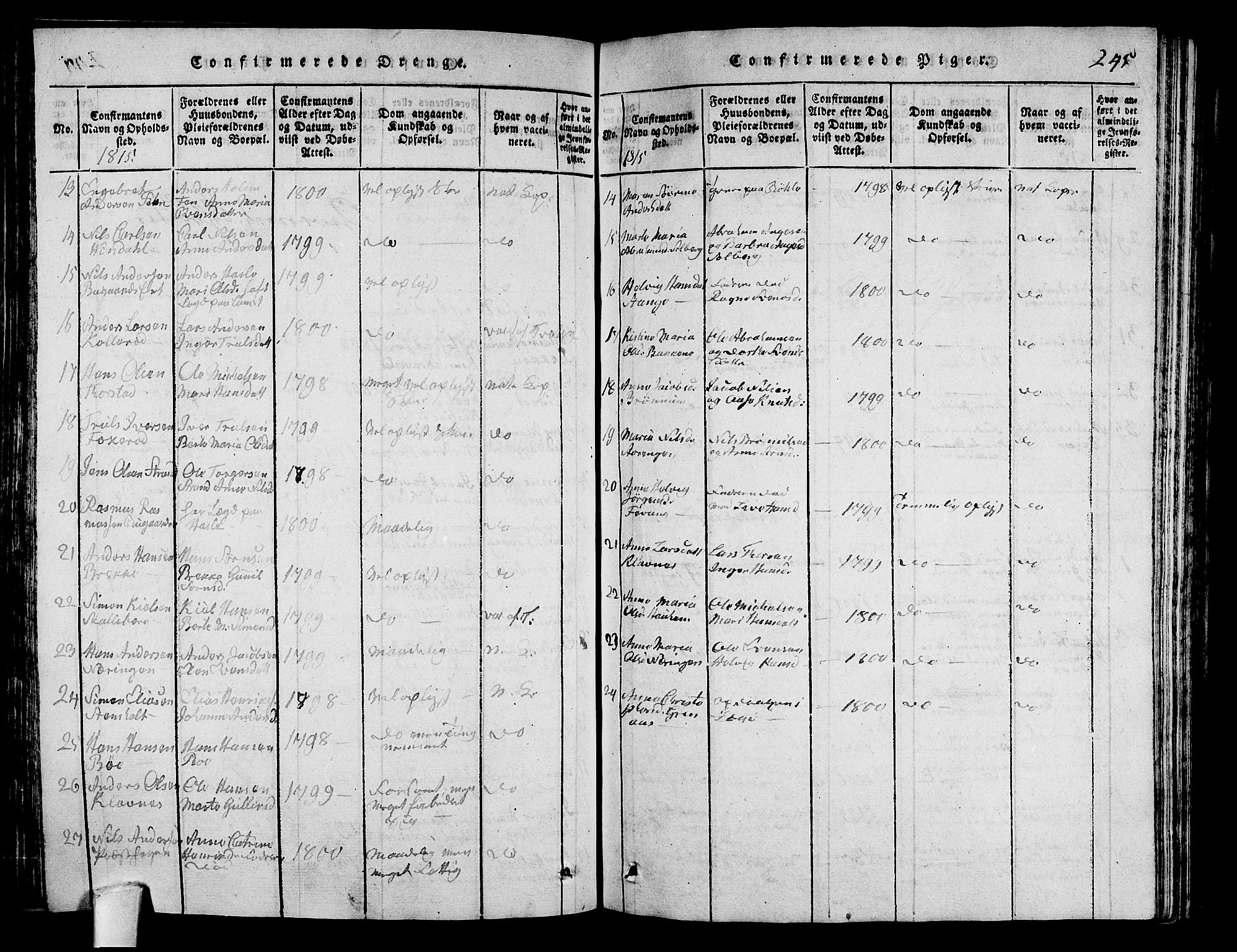Sandar kirkebøker, SAKO/A-243/G/Ga/L0001: Parish register (copy) no. 1, 1814-1835, p. 245