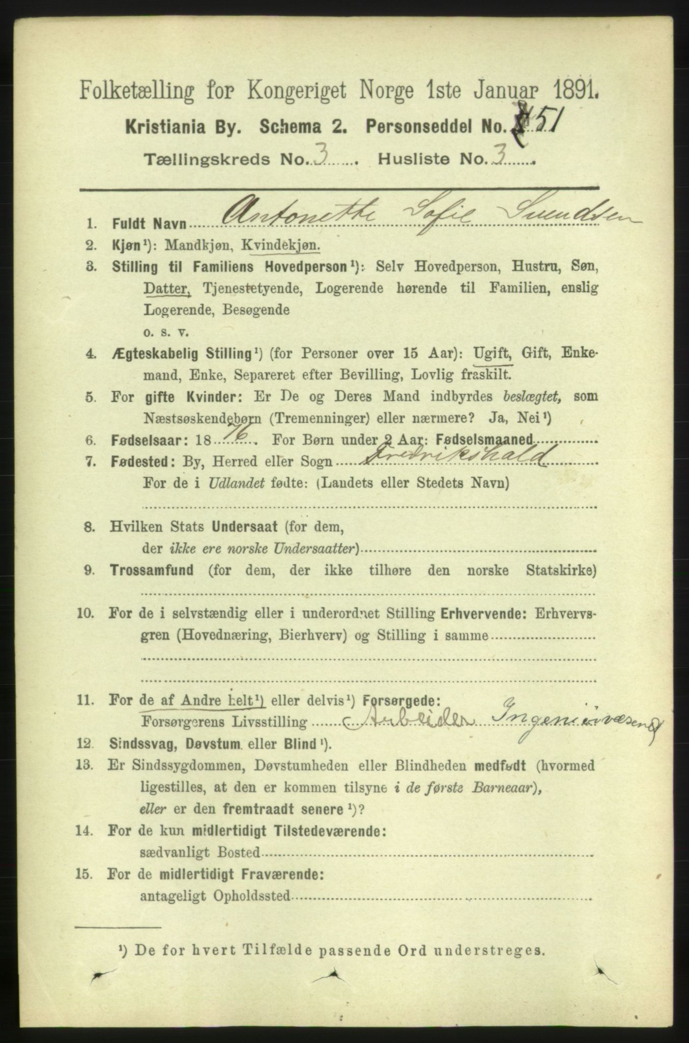 RA, 1891 census for 0301 Kristiania, 1891, p. 1307