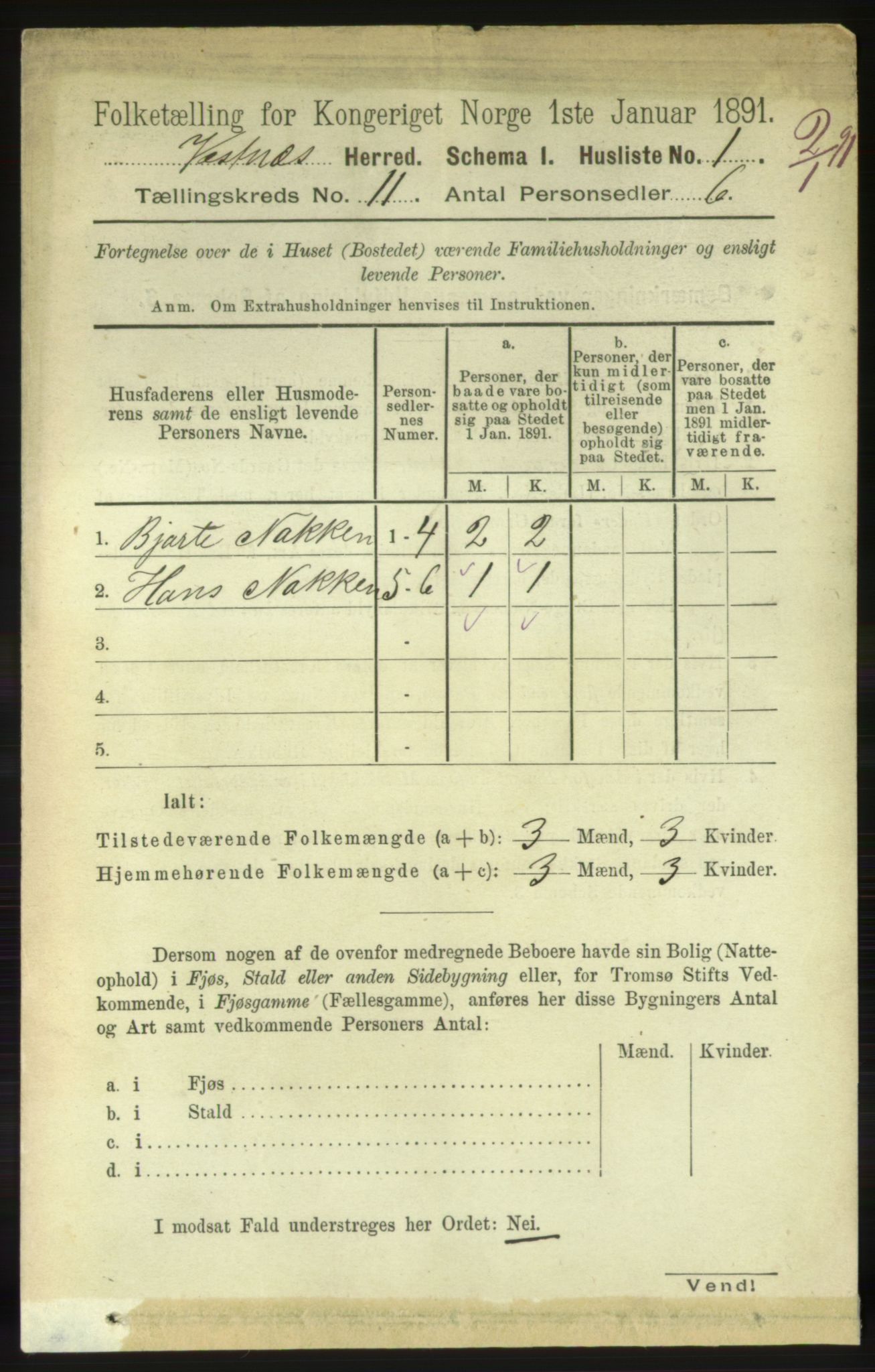 RA, 1891 census for 1535 Vestnes, 1891, p. 3857