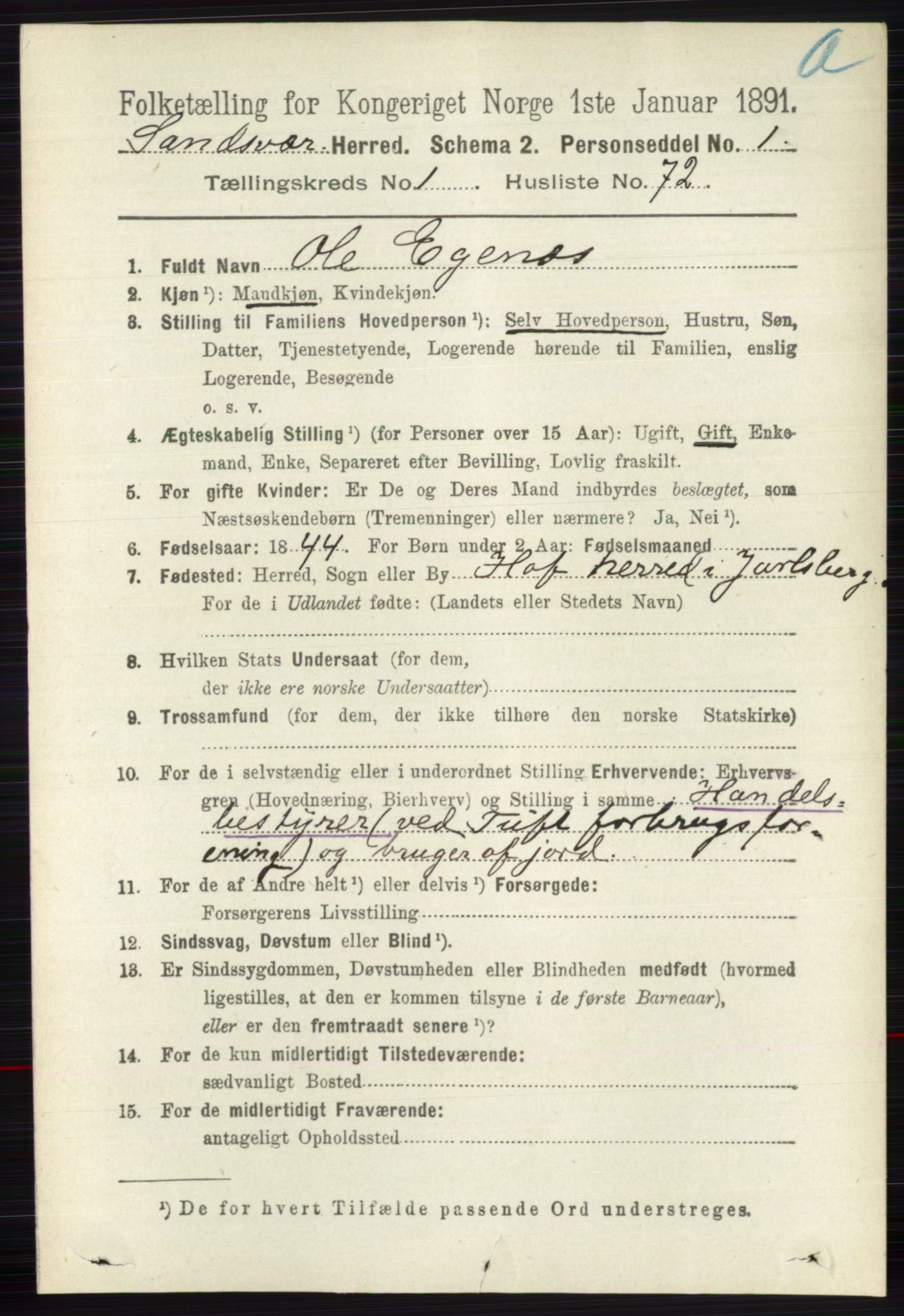 RA, 1891 census for 0629 Sandsvær, 1891, p. 577