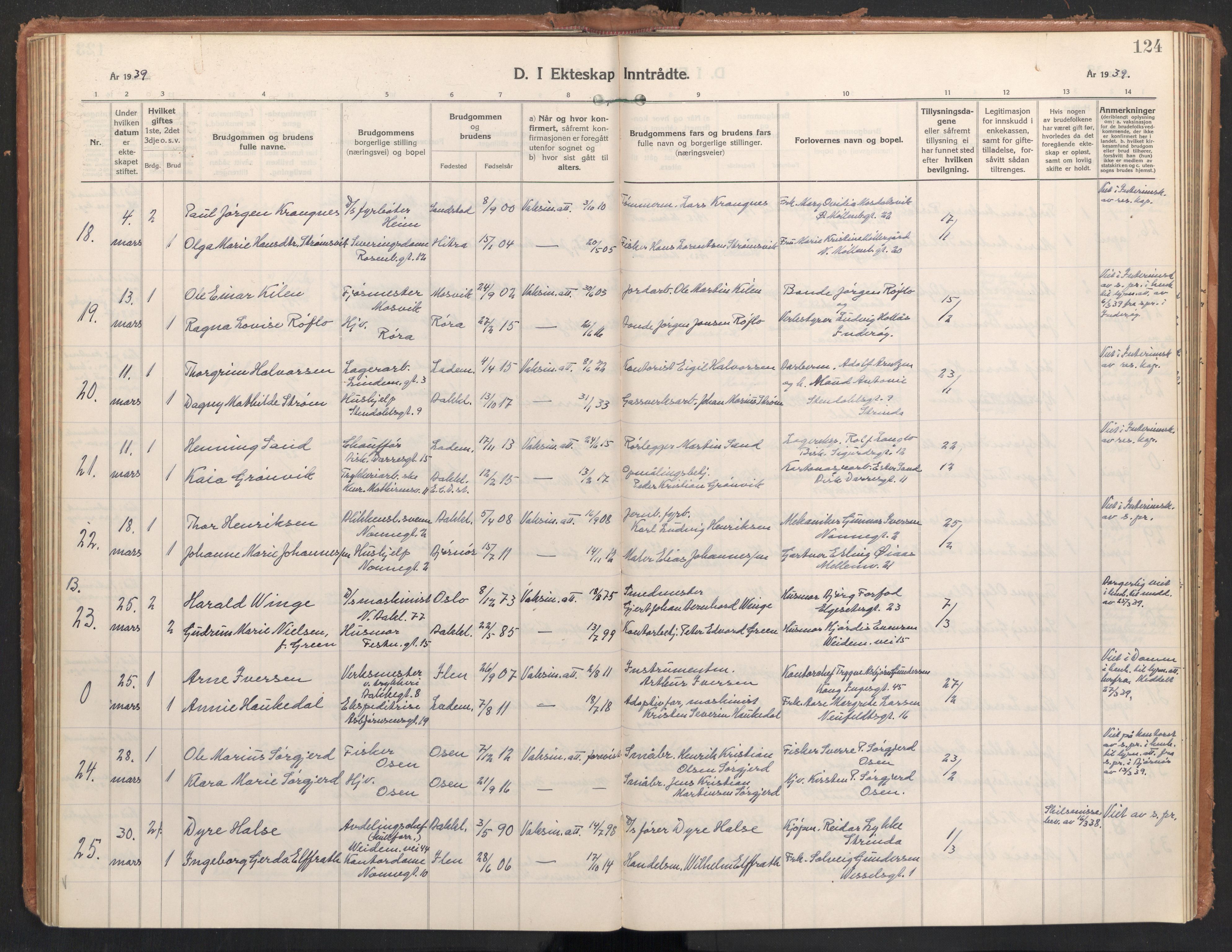 Ministerialprotokoller, klokkerbøker og fødselsregistre - Sør-Trøndelag, AV/SAT-A-1456/604/L0209: Parish register (official) no. 604A29, 1931-1945, p. 124