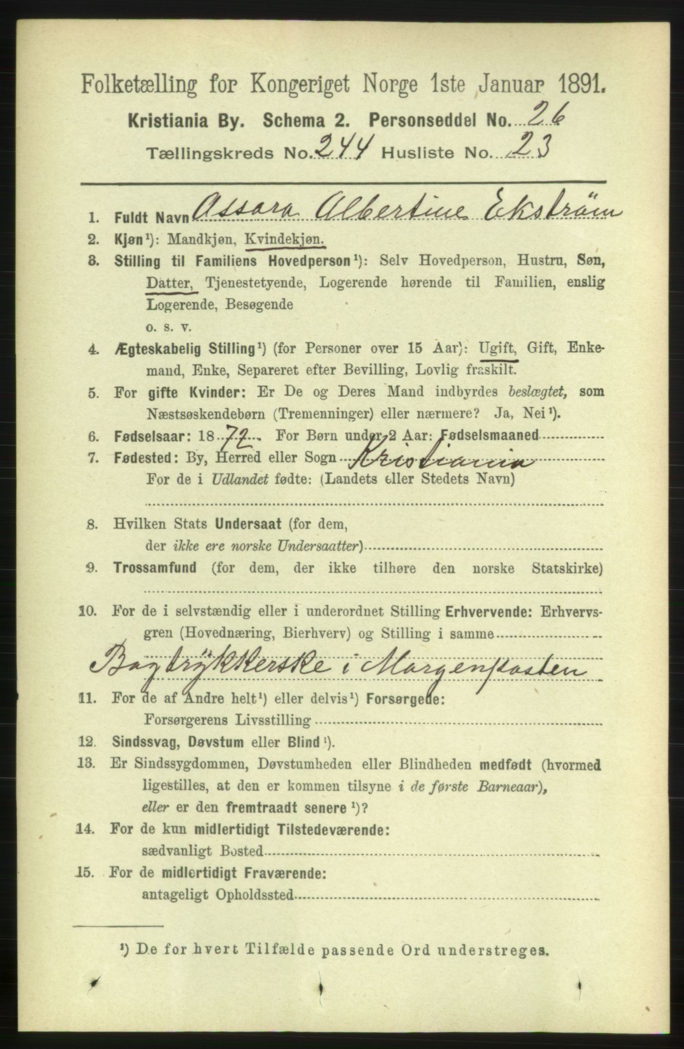 RA, 1891 census for 0301 Kristiania, 1891, p. 149046