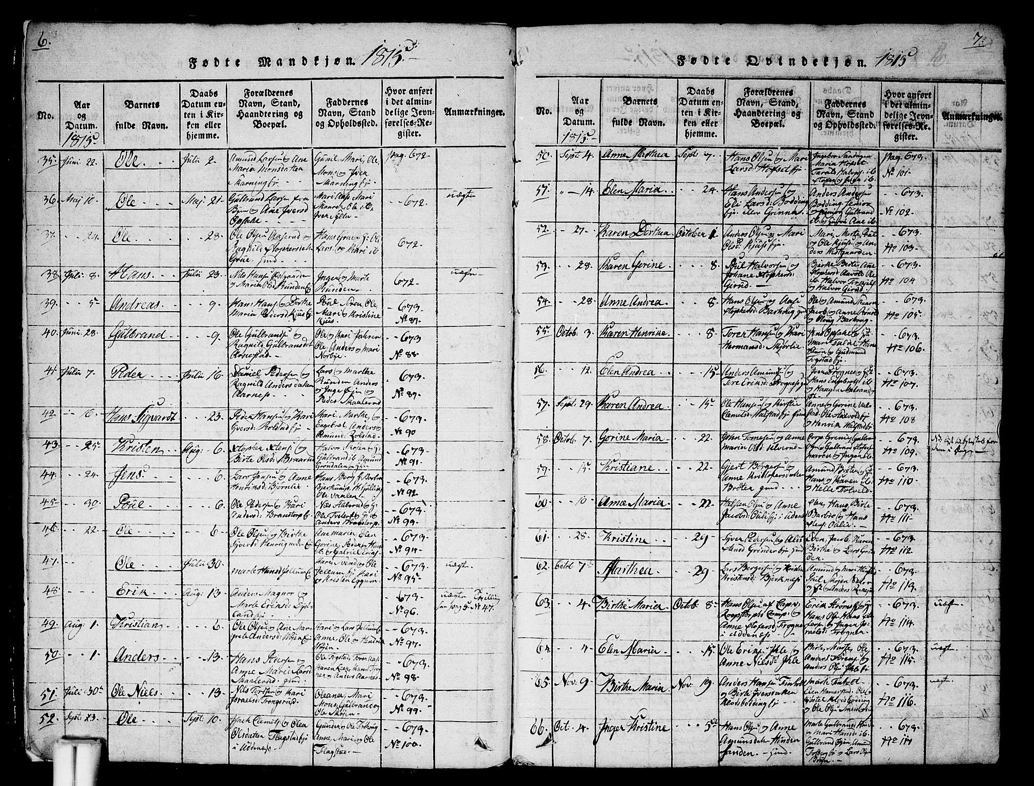 Nes prestekontor Kirkebøker, SAO/A-10410/G/Ga/L0001: Parish register (copy) no. I 1, 1815-1835, p. 6-7