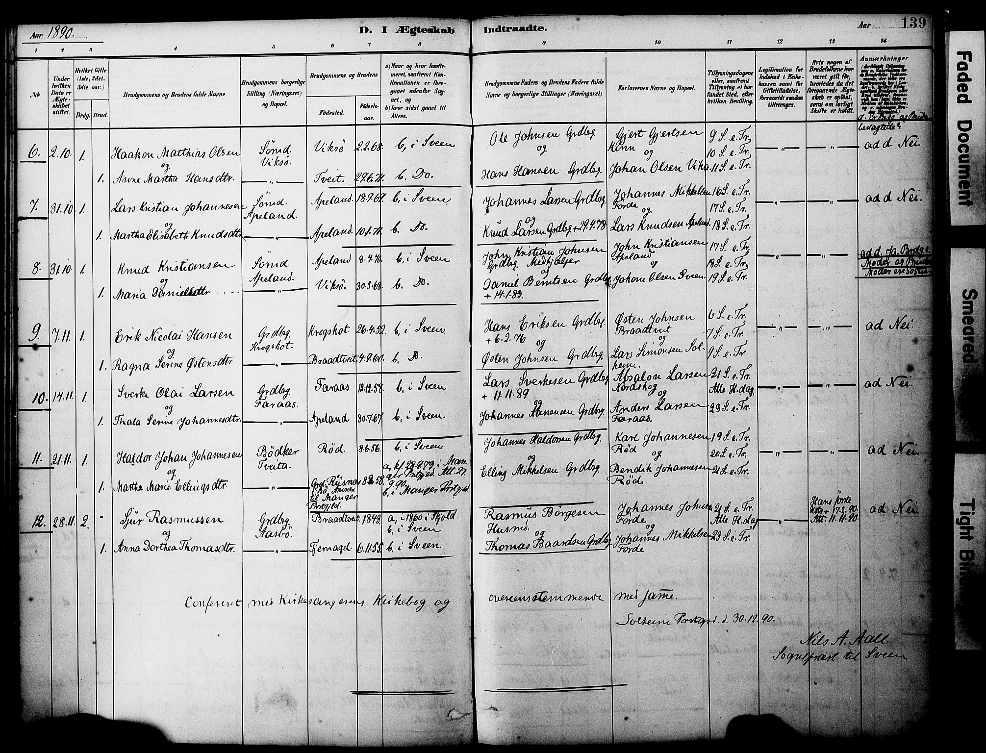 Sveio Sokneprestembete, AV/SAB-A-78501/H/Haa: Parish register (official) no. B 2, 1883-1894, p. 139