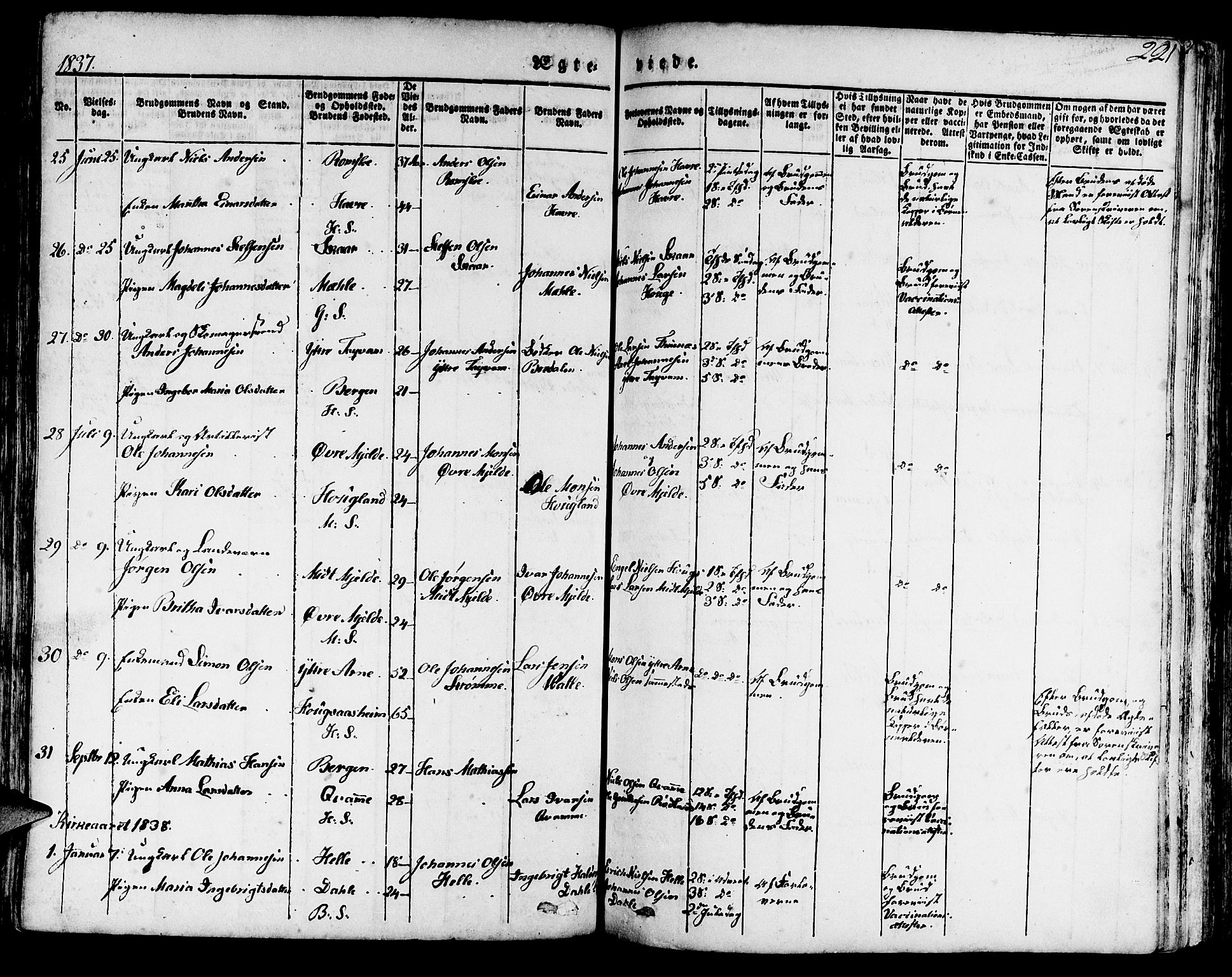 Haus sokneprestembete, AV/SAB-A-75601/H/Haa: Parish register (official) no. A 14, 1827-1838, p. 221