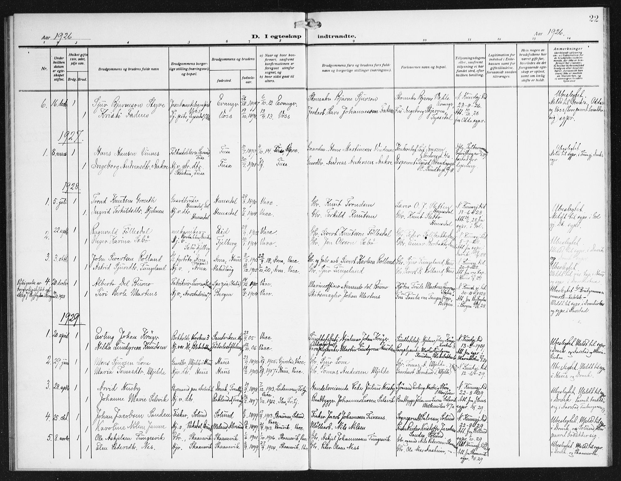 Domkirken sokneprestembete, AV/SAB-A-74801/H/Haa/L0067: Curate's parish register no. A 5, 1915-1934, p. 22