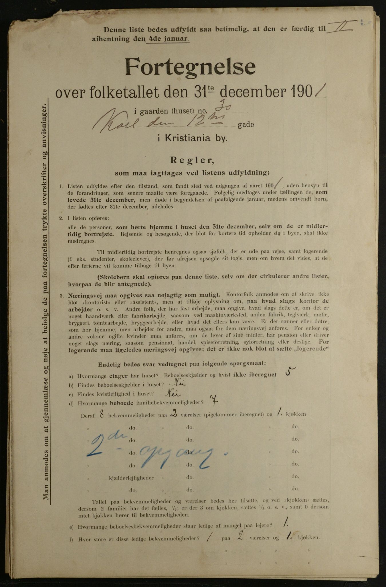 OBA, Municipal Census 1901 for Kristiania, 1901, p. 7575