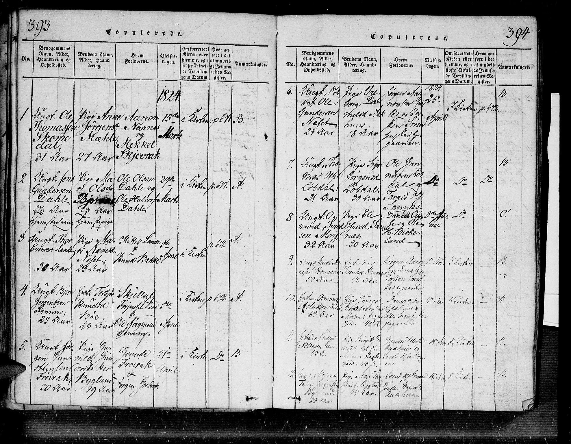 Bygland sokneprestkontor, SAK/1111-0006/F/Fa/Fab/L0003: Parish register (official) no. A 3, 1816-1841, p. 393-394