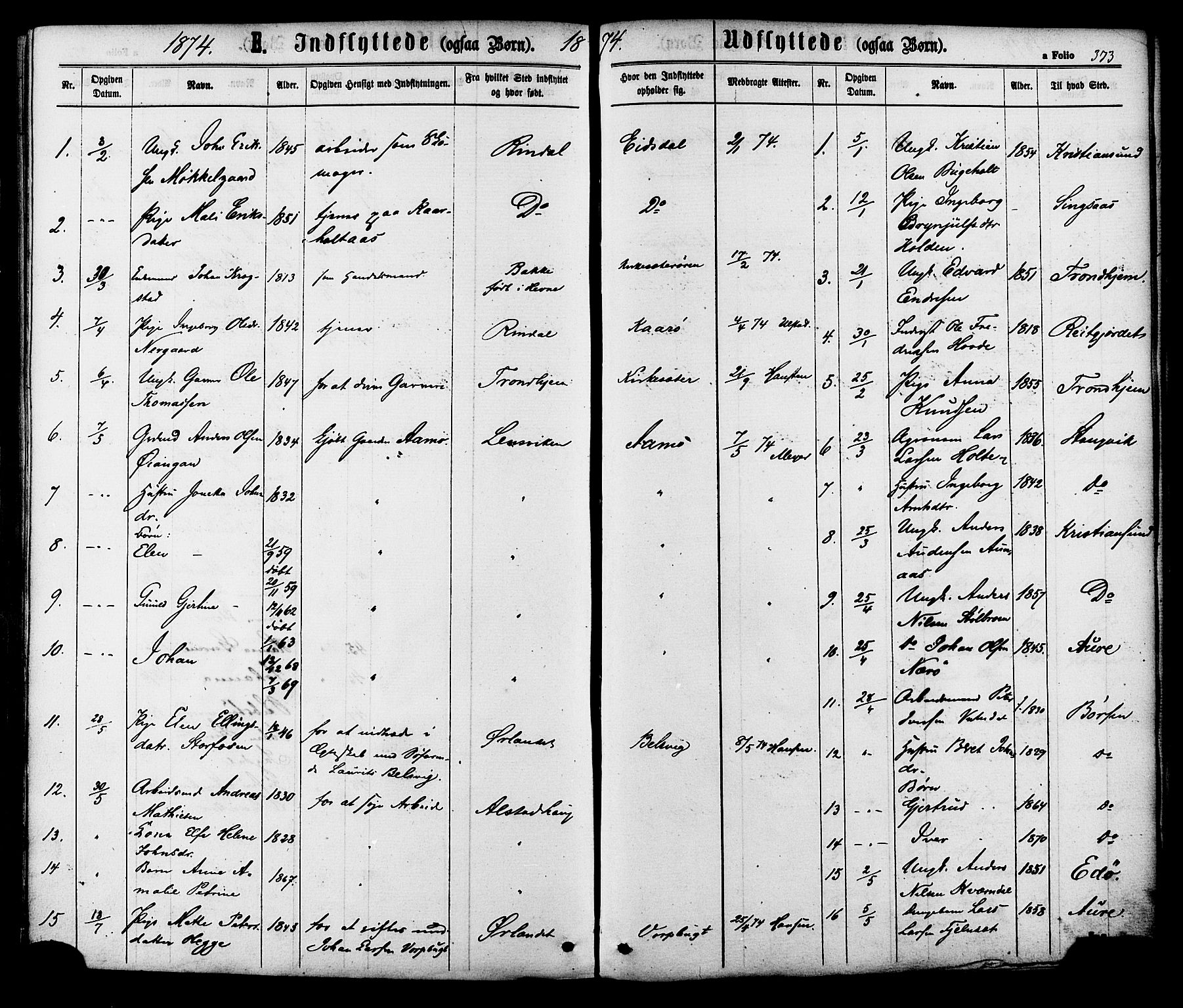 Ministerialprotokoller, klokkerbøker og fødselsregistre - Sør-Trøndelag, AV/SAT-A-1456/630/L0495: Parish register (official) no. 630A08, 1868-1878, p. 373