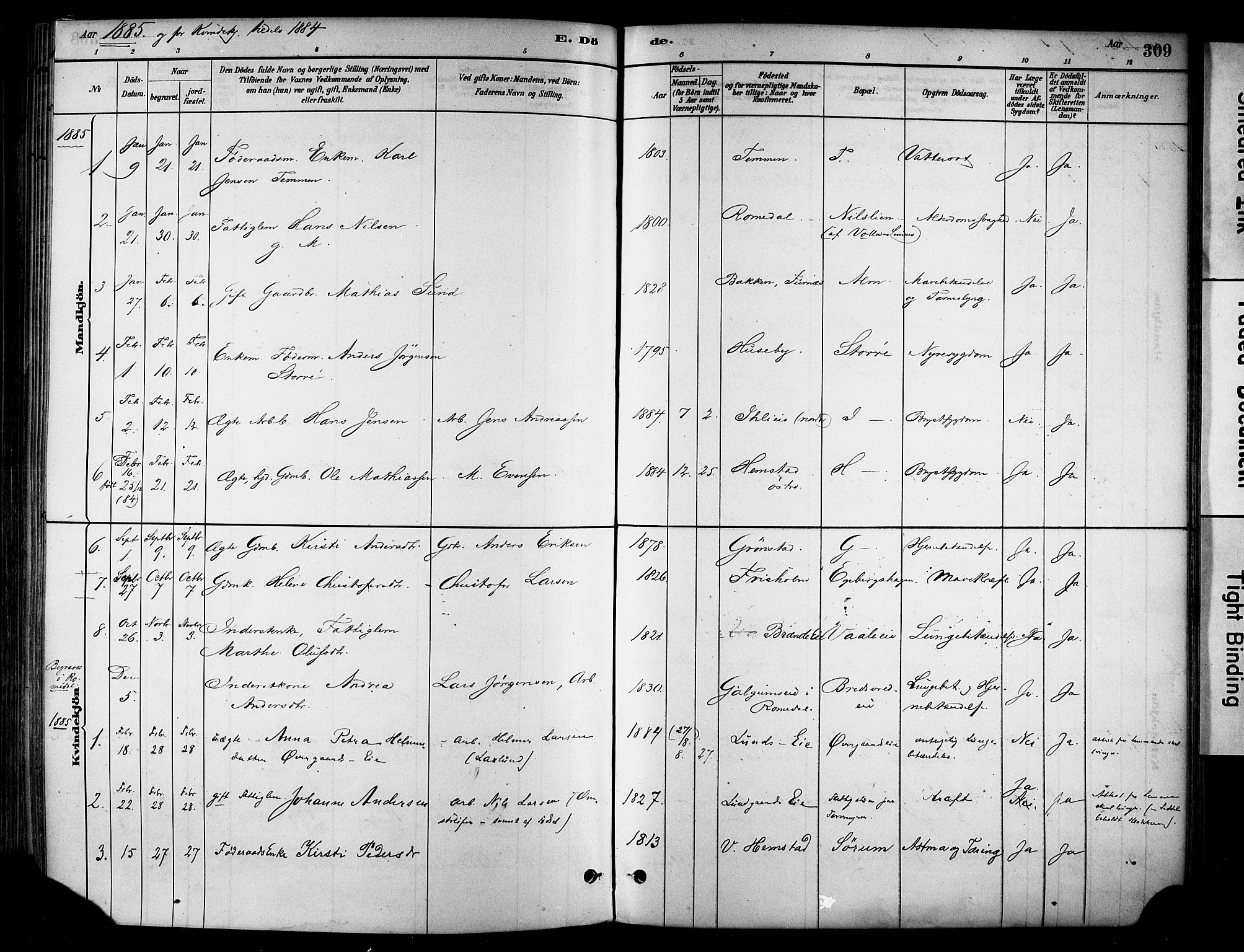 Stange prestekontor, SAH/PREST-002/K/L0017: Parish register (official) no. 17, 1880-1893, p. 309