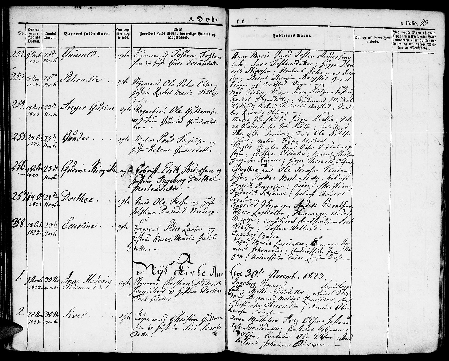 Kristiansand domprosti, AV/SAK-1112-0006/F/Fa/L0009: Parish register (official) no. A 9, 1821-1827, p. 43
