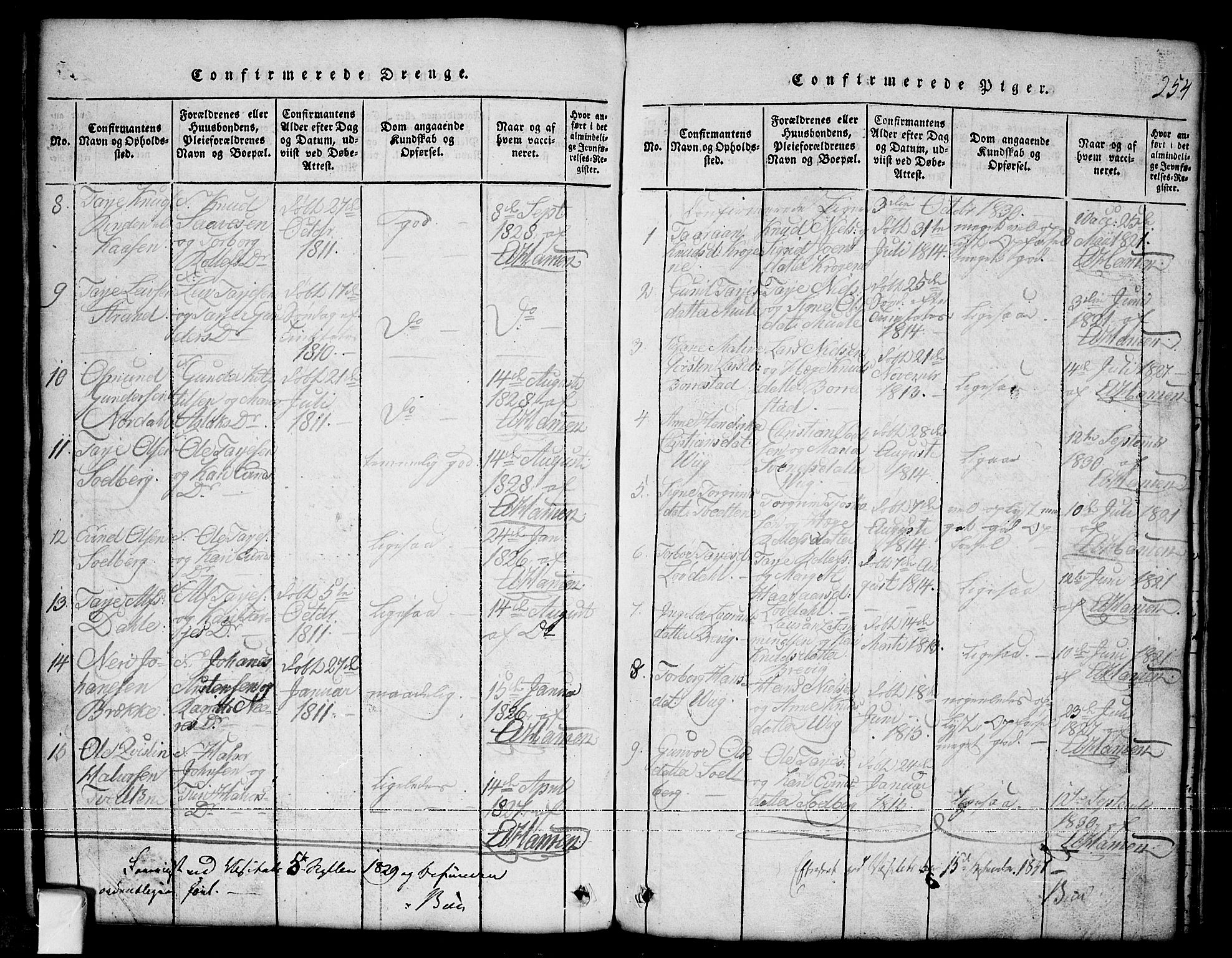Nissedal kirkebøker, SAKO/A-288/G/Ga/L0001: Parish register (copy) no. I 1, 1814-1860, p. 254