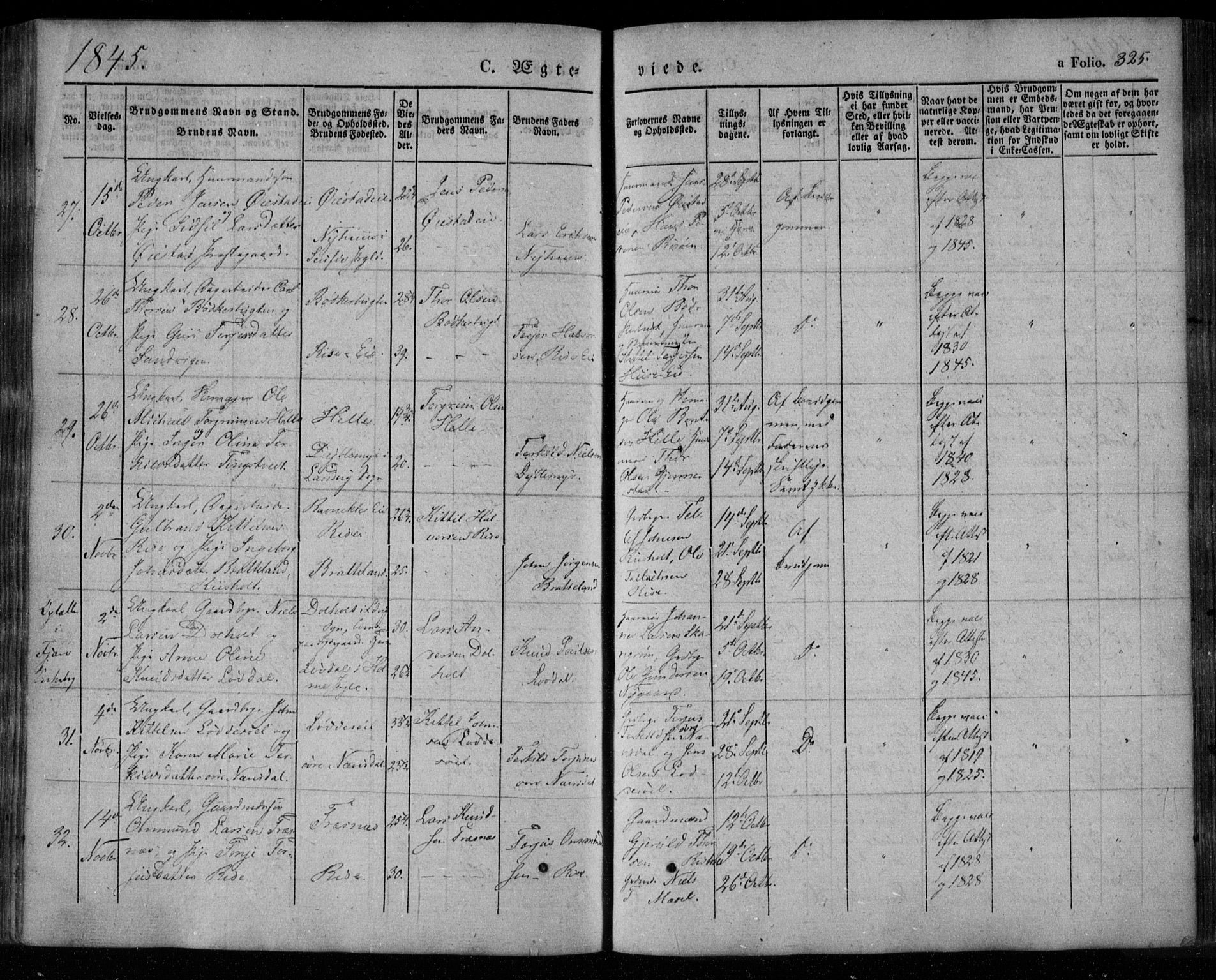 Øyestad sokneprestkontor, SAK/1111-0049/F/Fa/L0014: Parish register (official) no. A 14, 1843-1856, p. 325