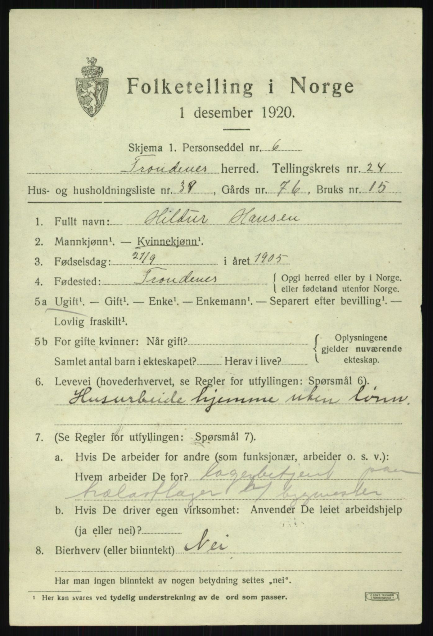 SATØ, 1920 census for Trondenes, 1920, p. 18402