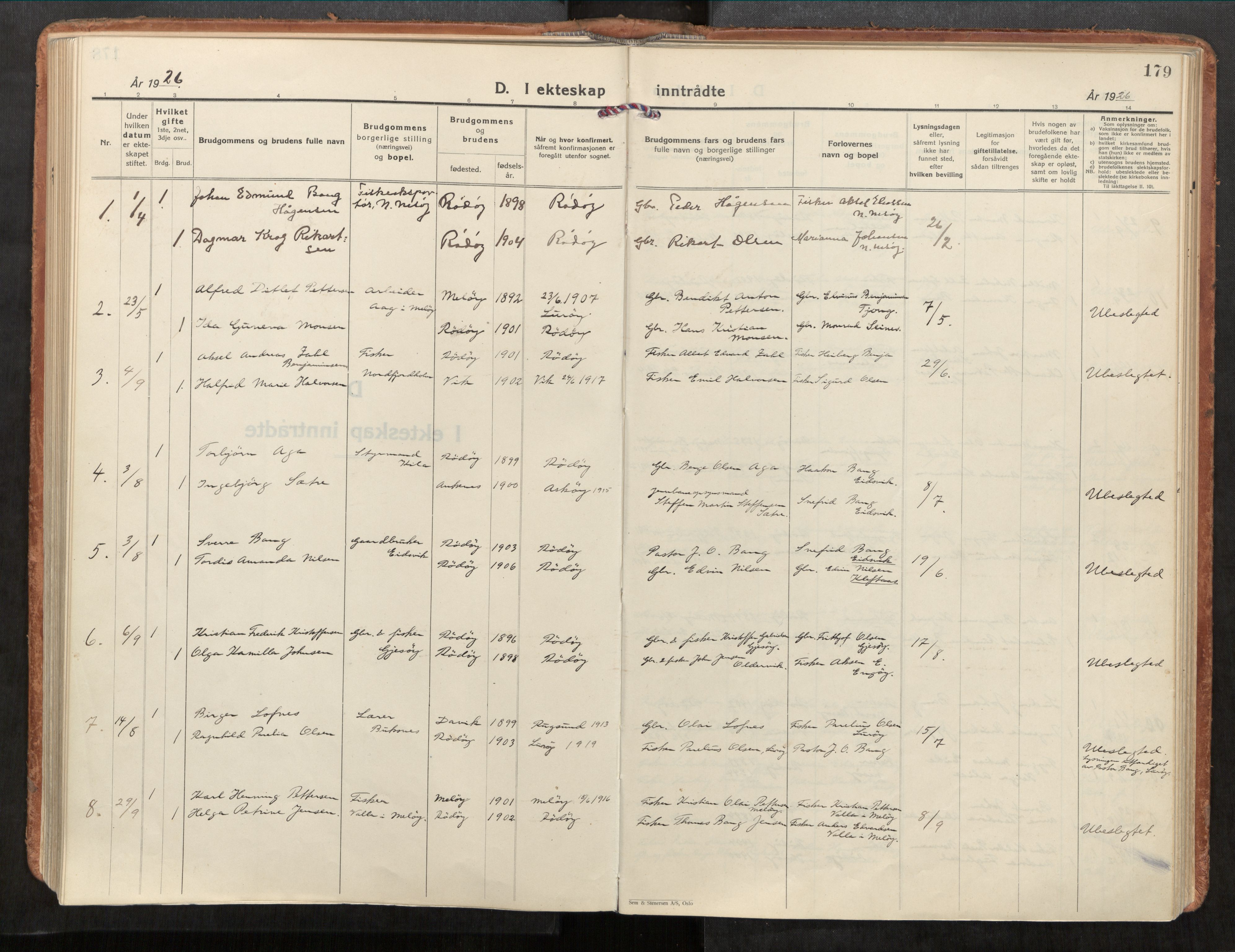 Rødøy sokneprestkontor, SAT/A-4397/2/H/Ha/Haa/L0001: Parish register (official) no. 1, 1926-1941, p. 179