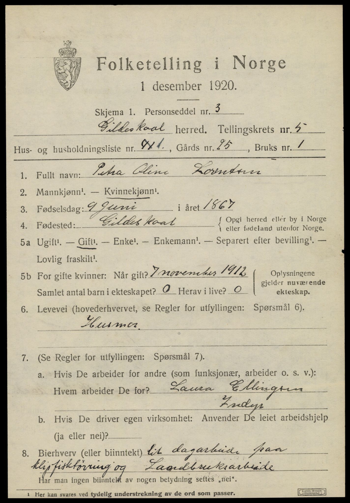 SAT, 1920 census for Gildeskål, 1920, p. 4002