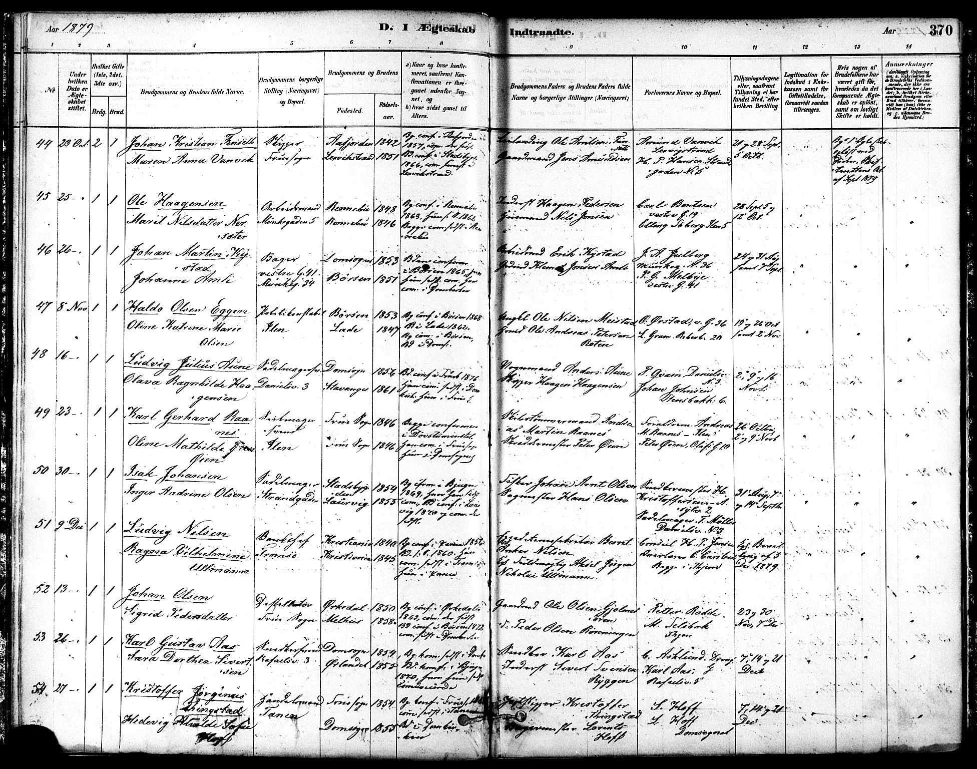 Ministerialprotokoller, klokkerbøker og fødselsregistre - Sør-Trøndelag, SAT/A-1456/601/L0058: Parish register (official) no. 601A26, 1877-1891, p. 370
