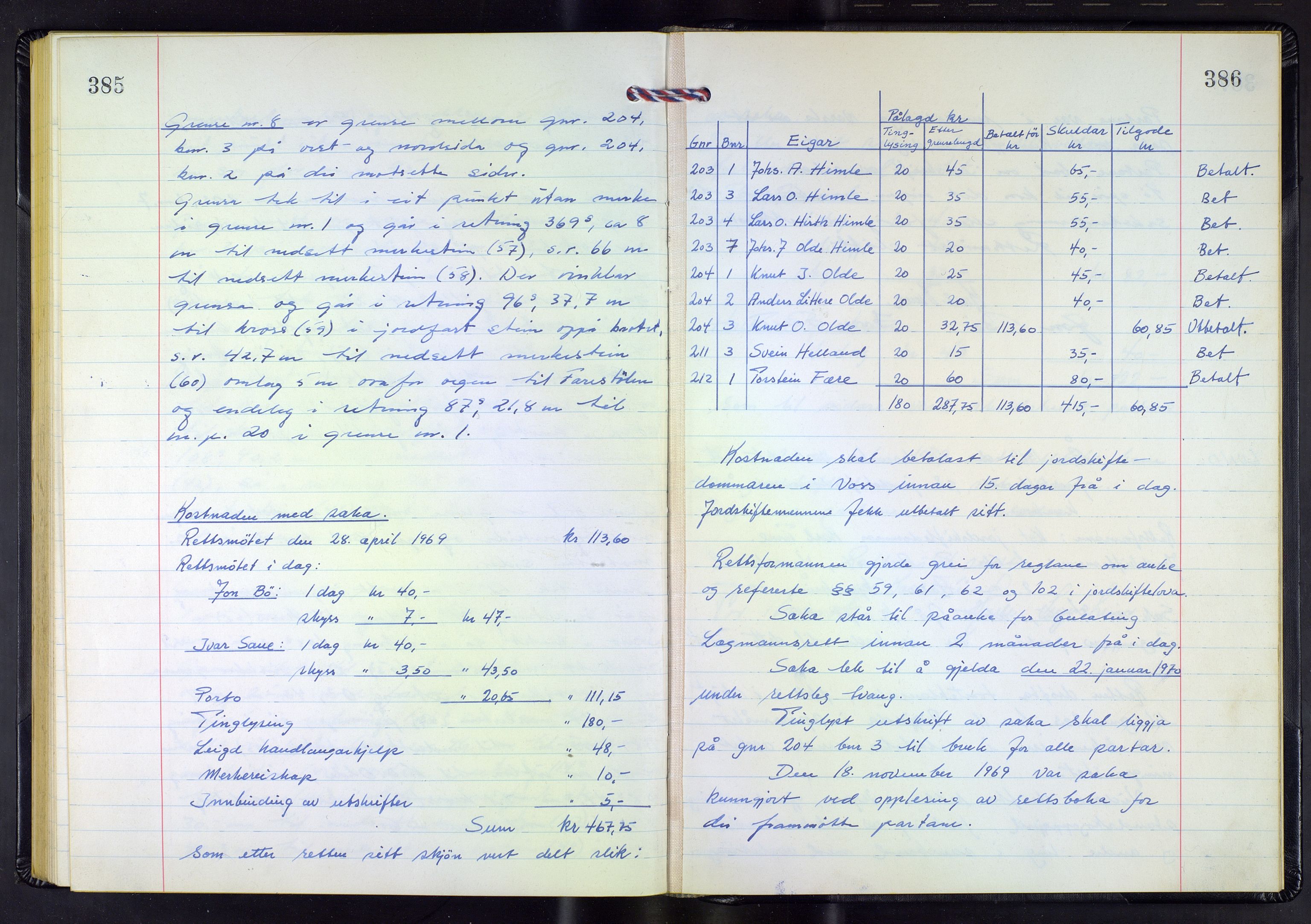 Hordaland jordskiftedøme - V Voss jordskiftedistrikt, AV/SAB-A-7201/A/Aa/L0042: Forhandlingsprotokoll, 1965-1969, p. 385-386