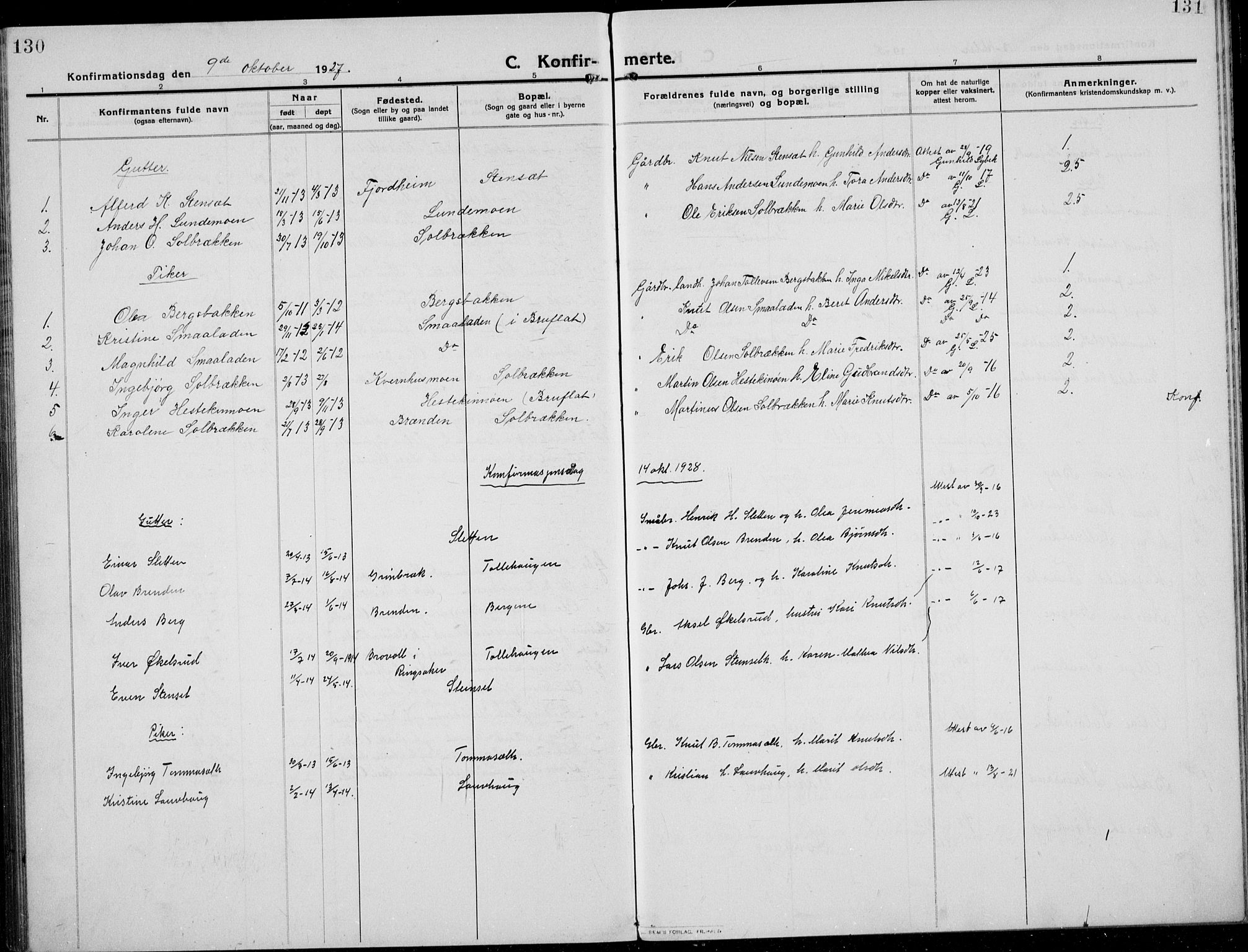 Etnedal prestekontor, SAH/PREST-130/H/Ha/Hab/Habb/L0002: Parish register (copy) no. II 2, 1912-1934, p. 130-131