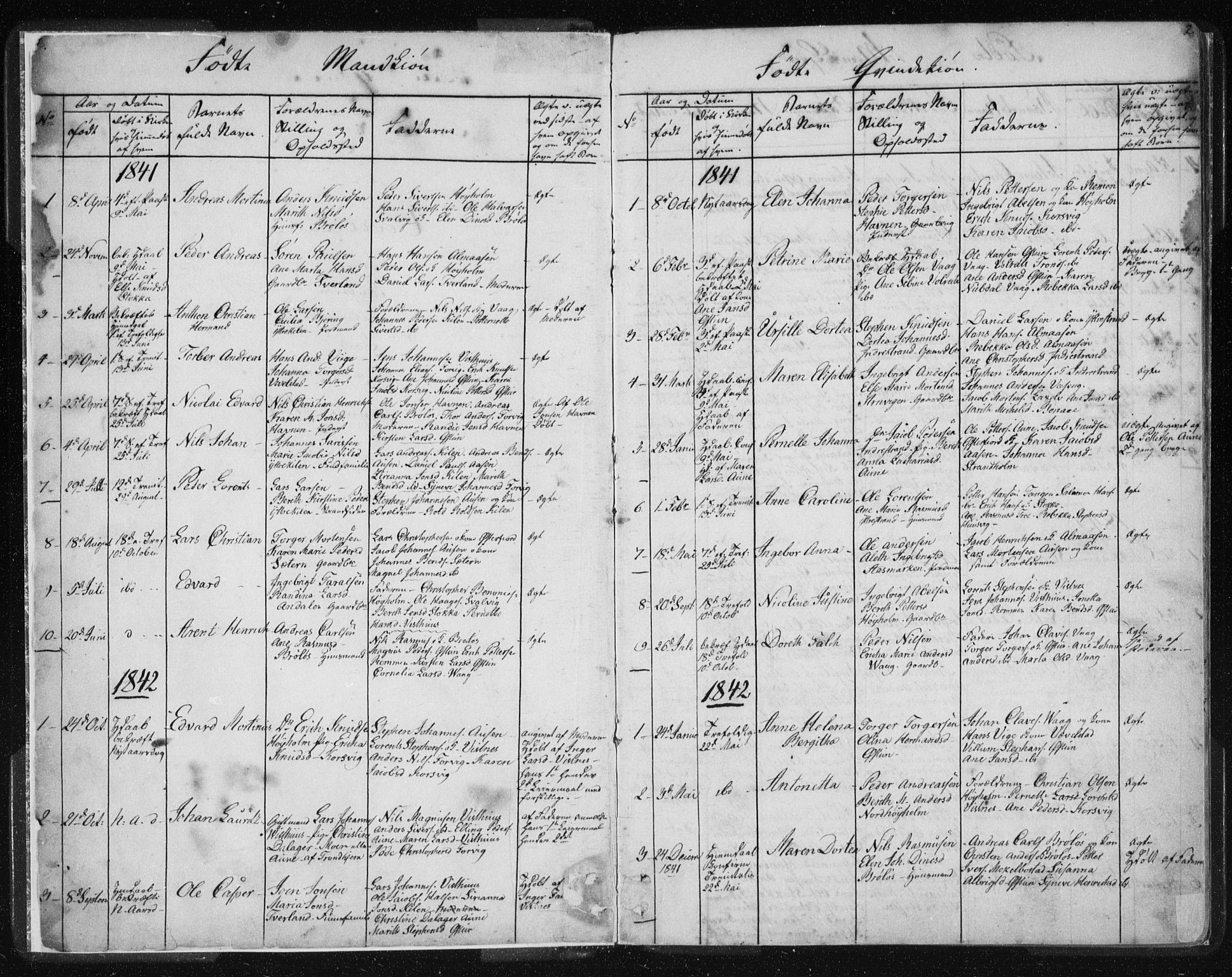 Ministerialprotokoller, klokkerbøker og fødselsregistre - Nordland, SAT/A-1459/819/L0275: Parish register (copy) no. 819C01, 1841-1868, p. 1-2