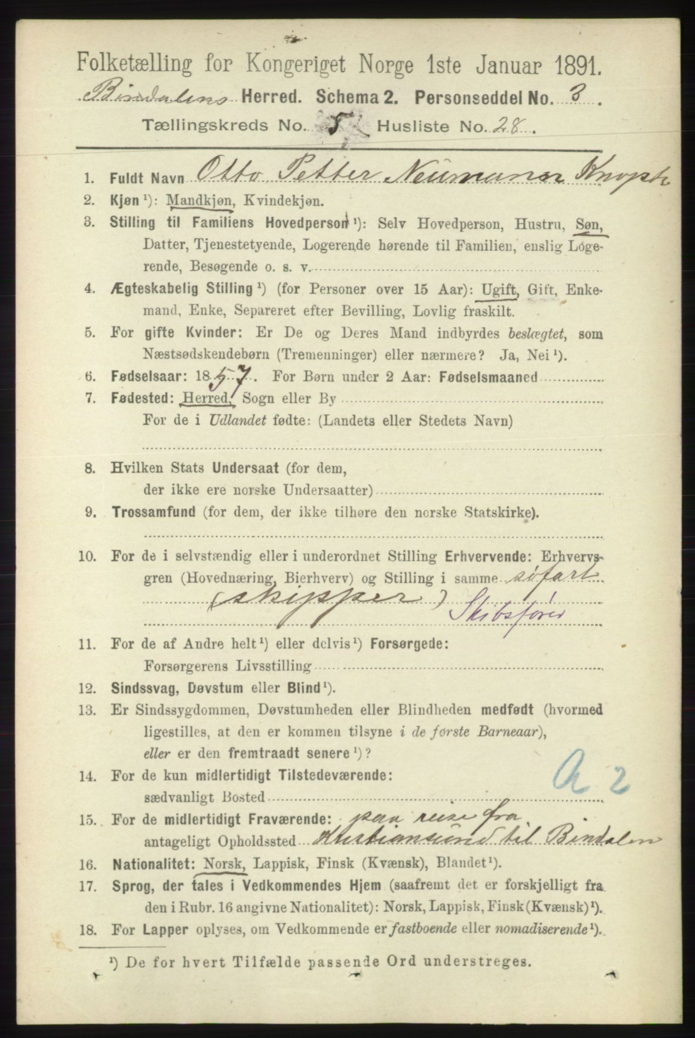 RA, 1891 census for 1811 Bindal, 1891, p. 1341