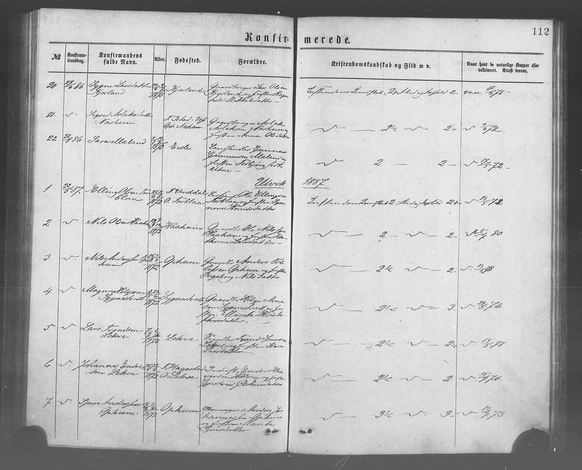 Ulvik sokneprestembete, SAB/A-78801/H/Haa: Parish register (official) no. A 17, 1873-1891, p. 112