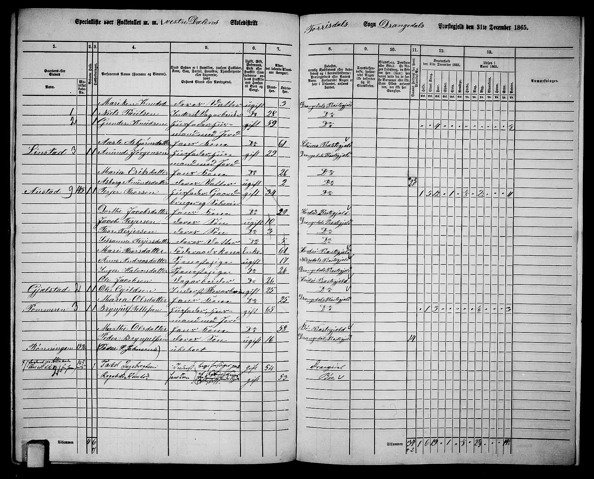 RA, 1865 census for Drangedal, 1865, p. 143