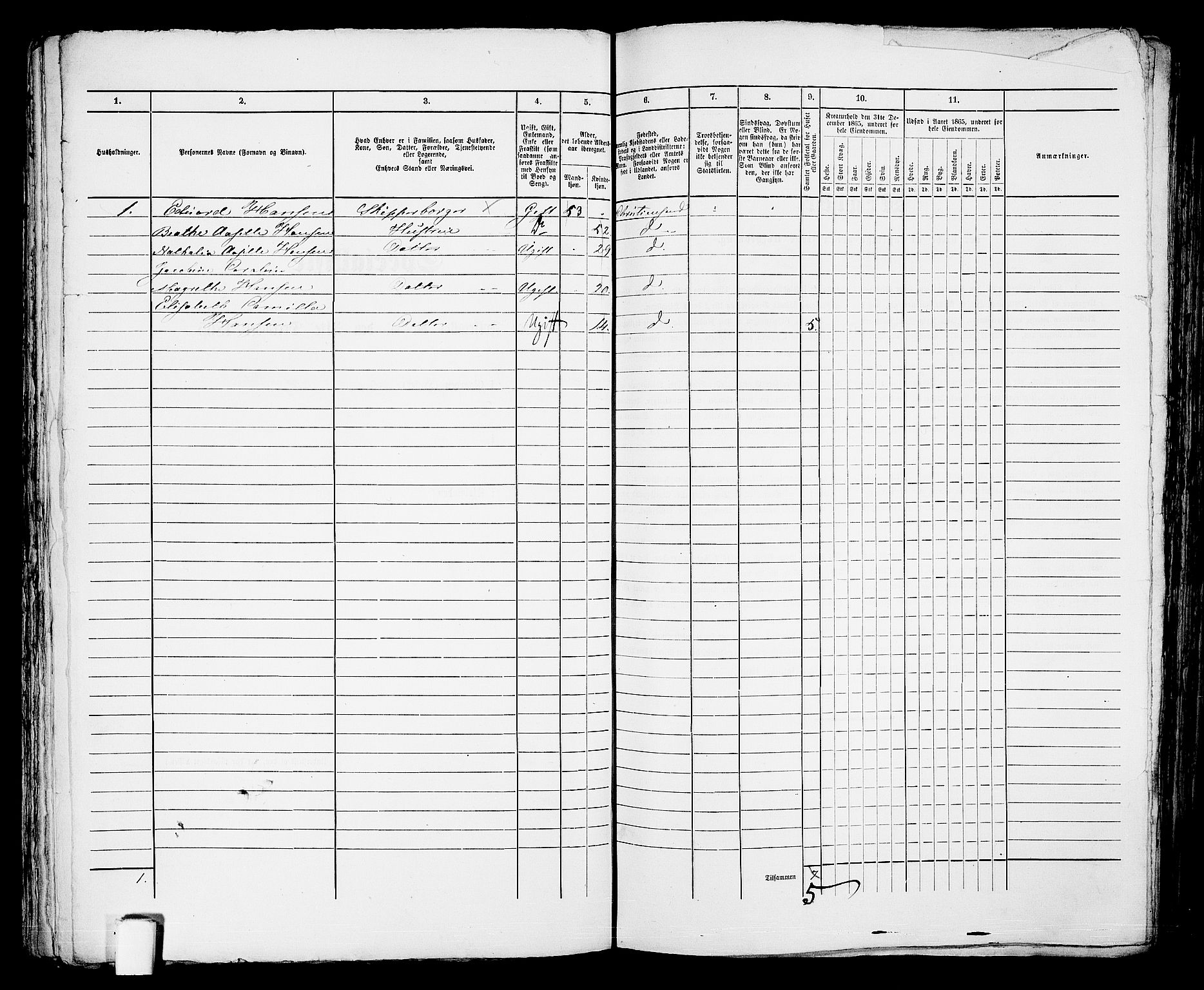 RA, 1865 census for Kristiansand, 1865, p. 625