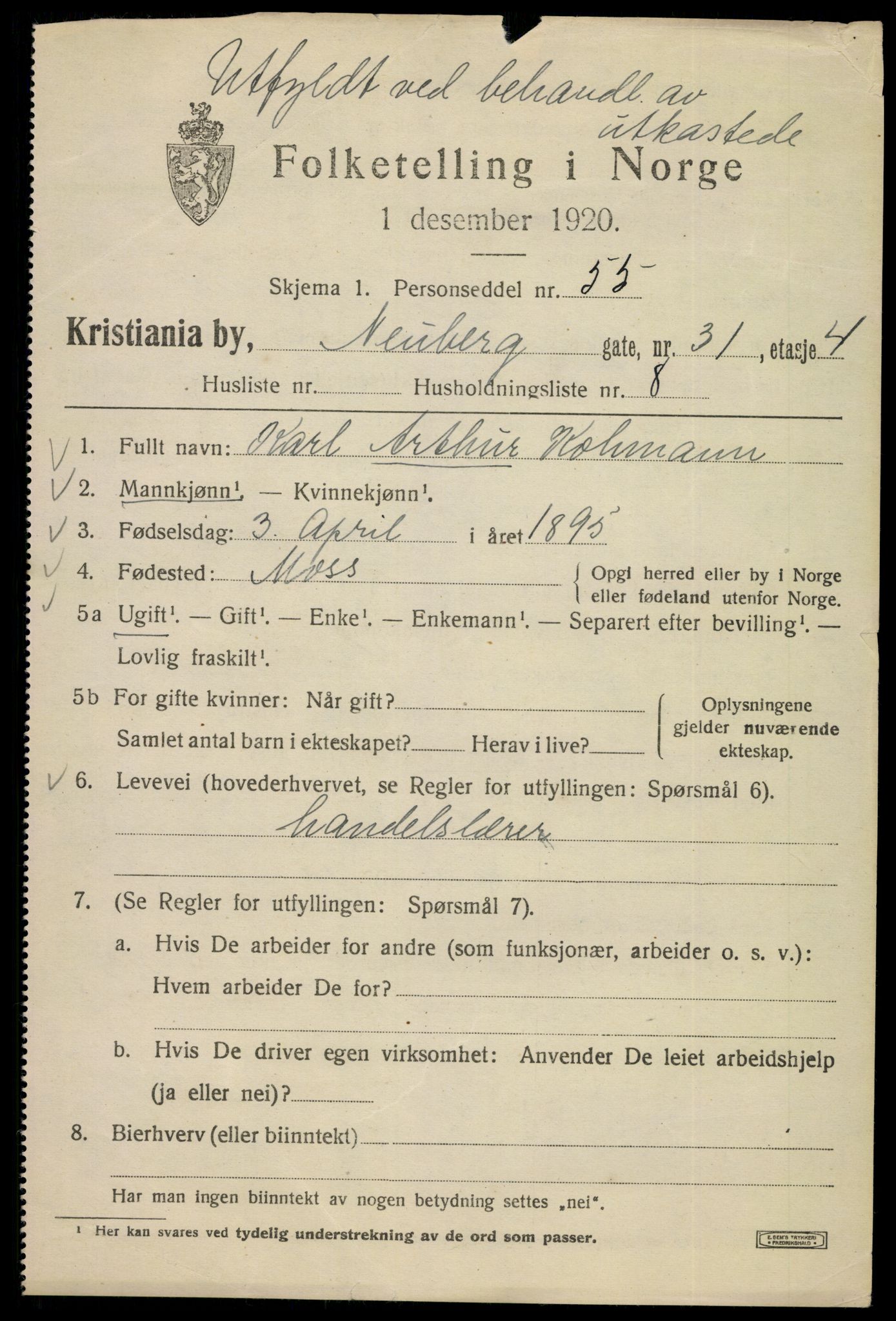 SAO, 1920 census for Kristiania, 1920, p. 413265