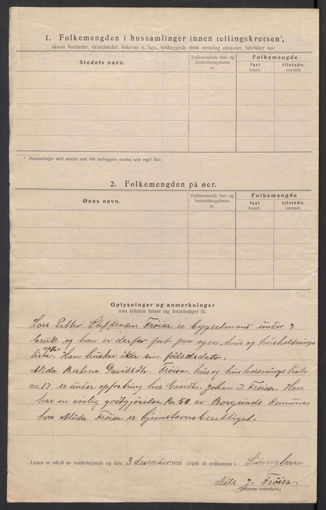 SAT, 1920 census for Sunnylven, 1920, p. 25