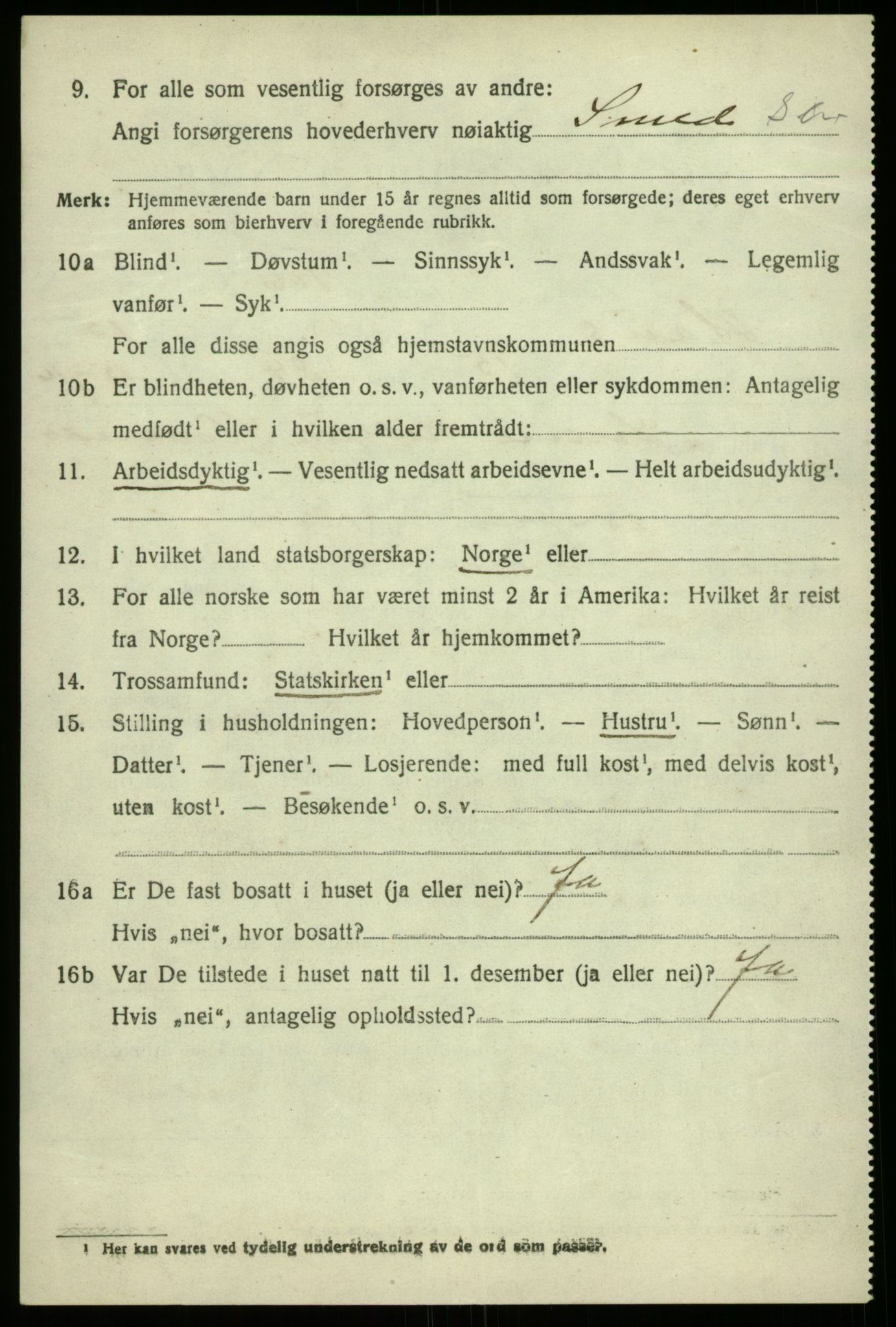 SAB, 1920 census for Haus, 1920, p. 9401