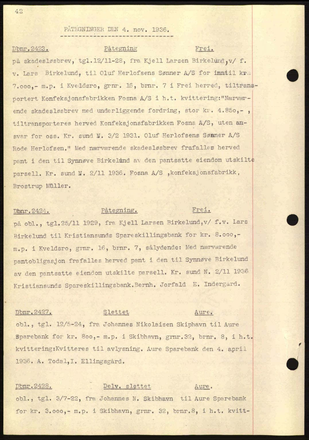 Nordmøre sorenskriveri, AV/SAT-A-4132/1/2/2Ca: Mortgage book no. C80, 1936-1939, Diary no: : 2423/1936