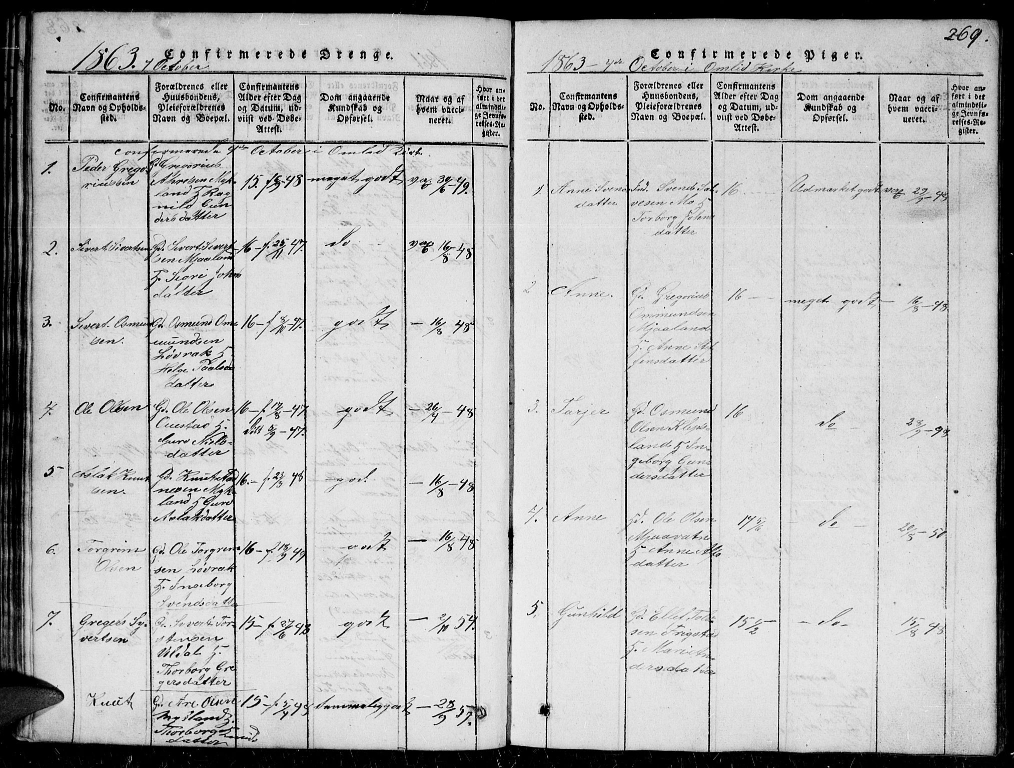 Herefoss sokneprestkontor, SAK/1111-0019/F/Fb/Fbc/L0001: Parish register (copy) no. B 1, 1816-1866, p. 269