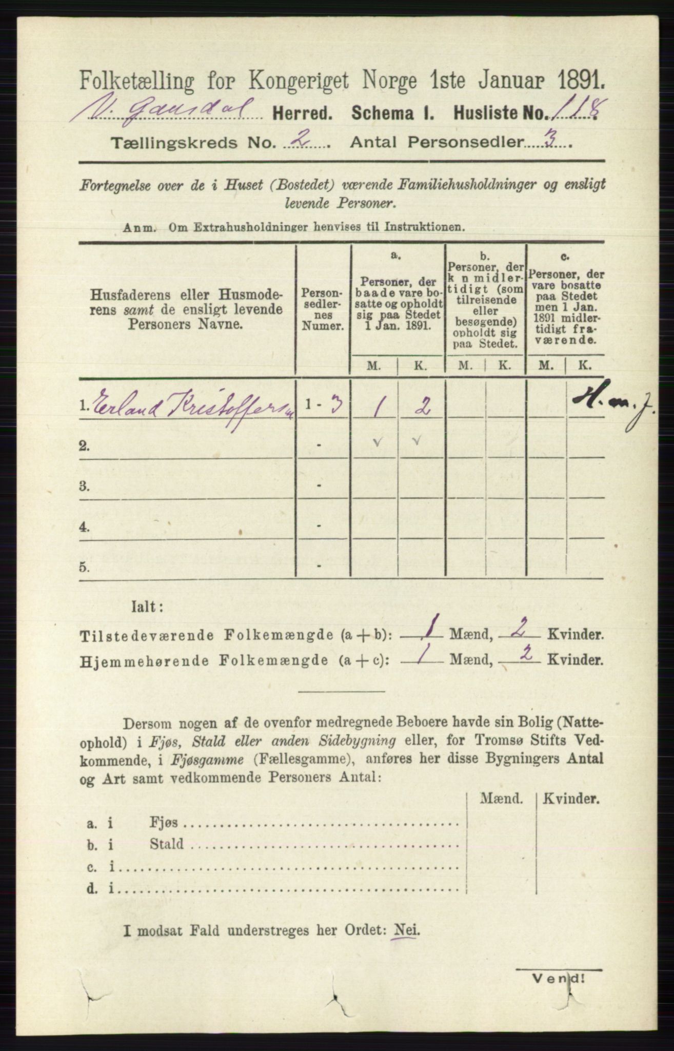 RA, 1891 census for 0523 Vestre Gausdal, 1891, p. 502