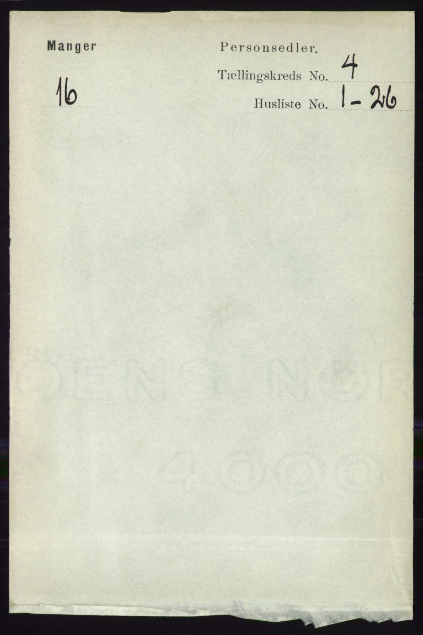 RA, 1891 census for 1261 Manger, 1891, p. 1950
