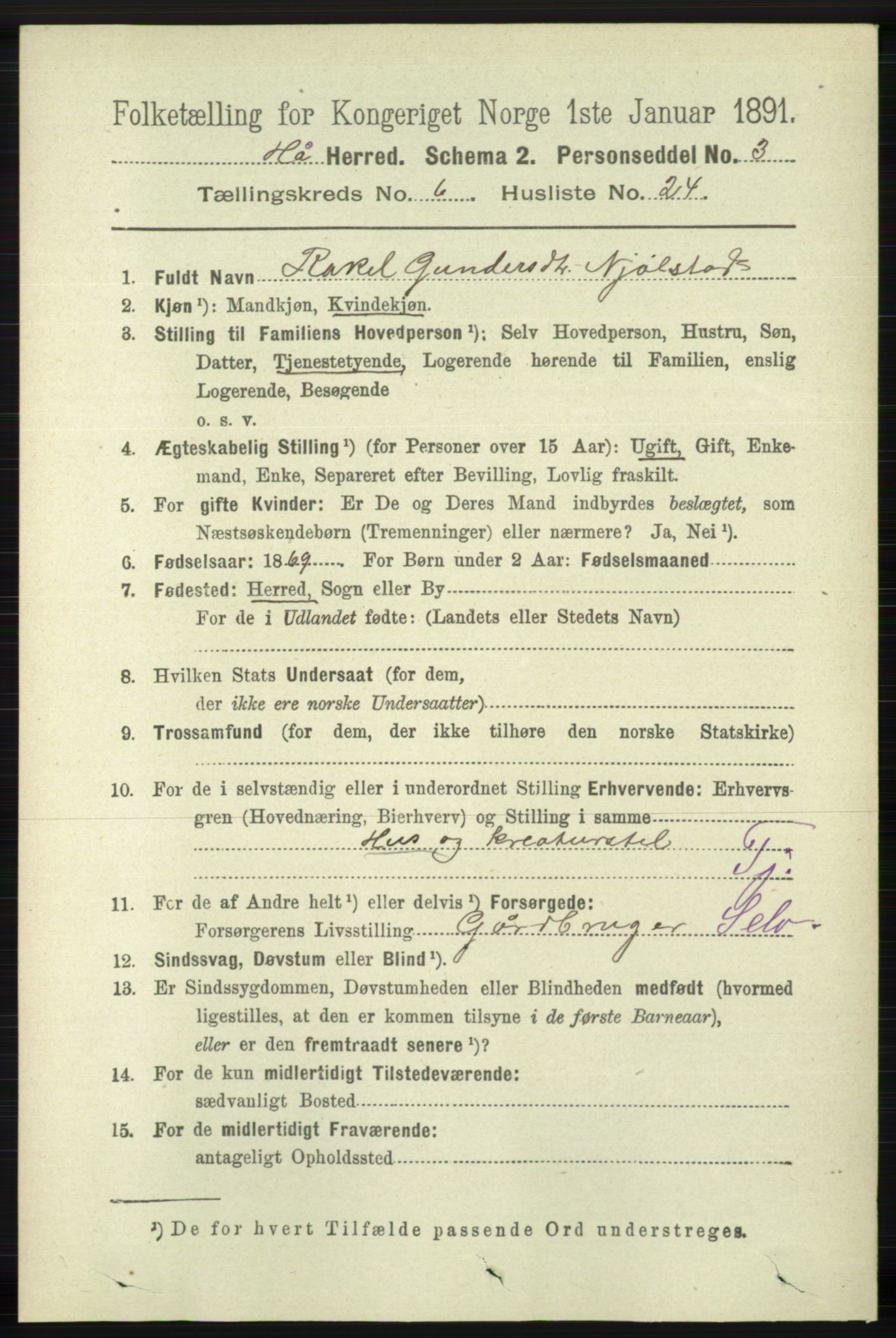 RA, 1891 census for 1119 Hå, 1891, p. 1879