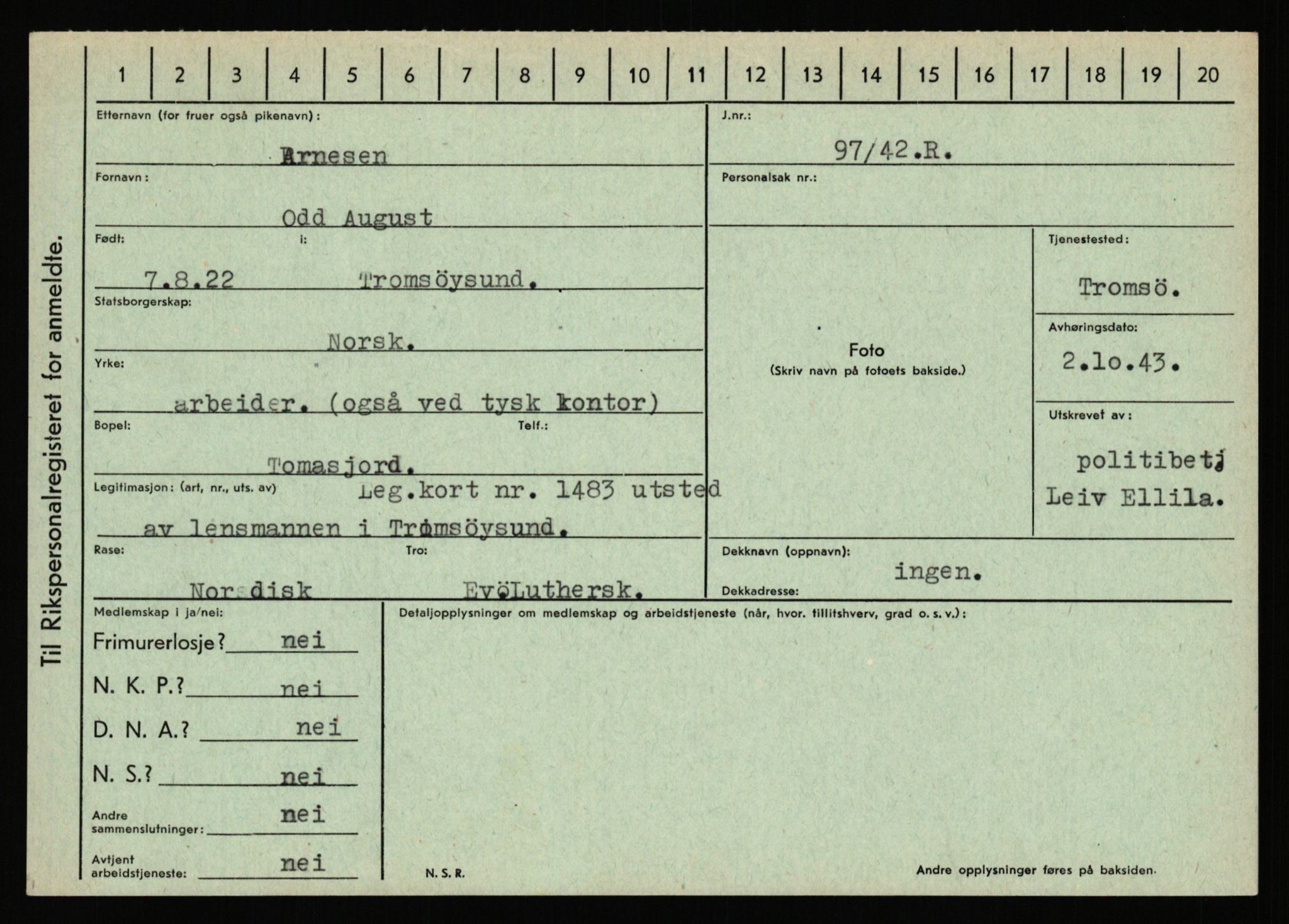 Statspolitiet - Hovedkontoret / Osloavdelingen, AV/RA-S-1329/C/Ca/L0002: Arneberg - Brand, 1943-1945, p. 148