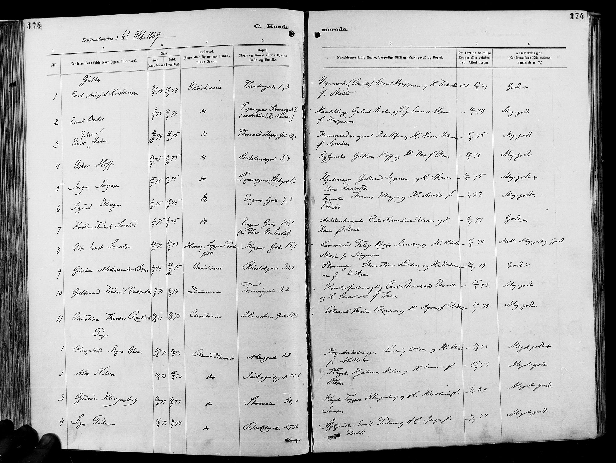 Garnisonsmenigheten Kirkebøker, AV/SAO-A-10846/F/Fa/L0012: Parish register (official) no. 12, 1880-1893, p. 174