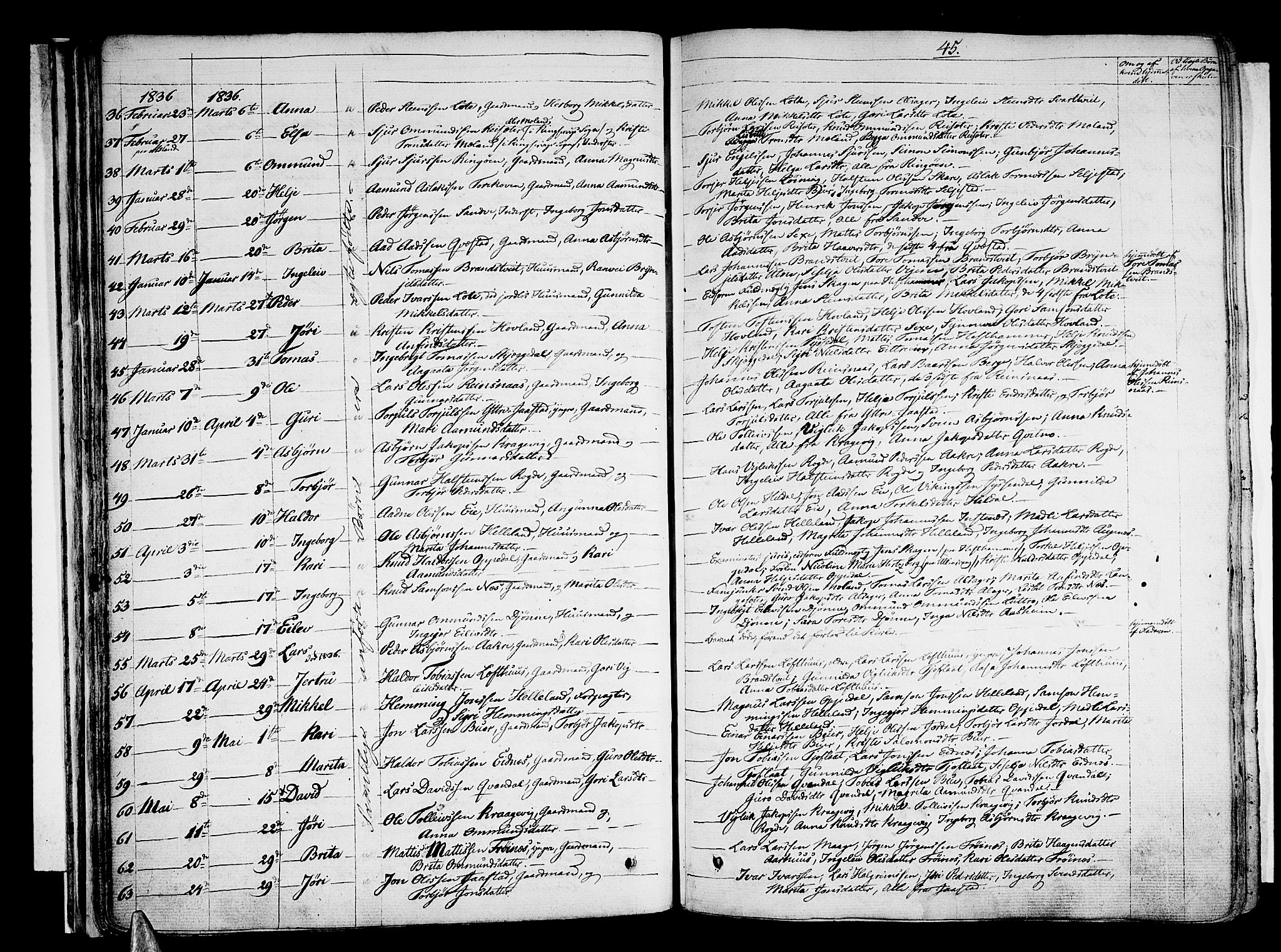 Ullensvang sokneprestembete, SAB/A-78701/H/Haa: Parish register (official) no. A 10, 1825-1853, p. 45