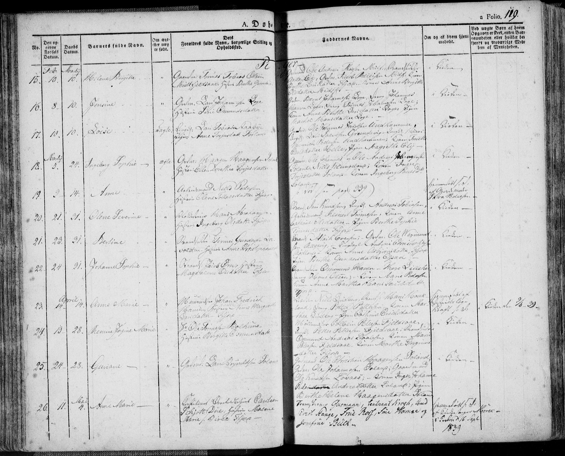 Flekkefjord sokneprestkontor, SAK/1111-0012/F/Fa/Fac/L0003: Parish register (official) no. A 3, 1826-1841, p. 119