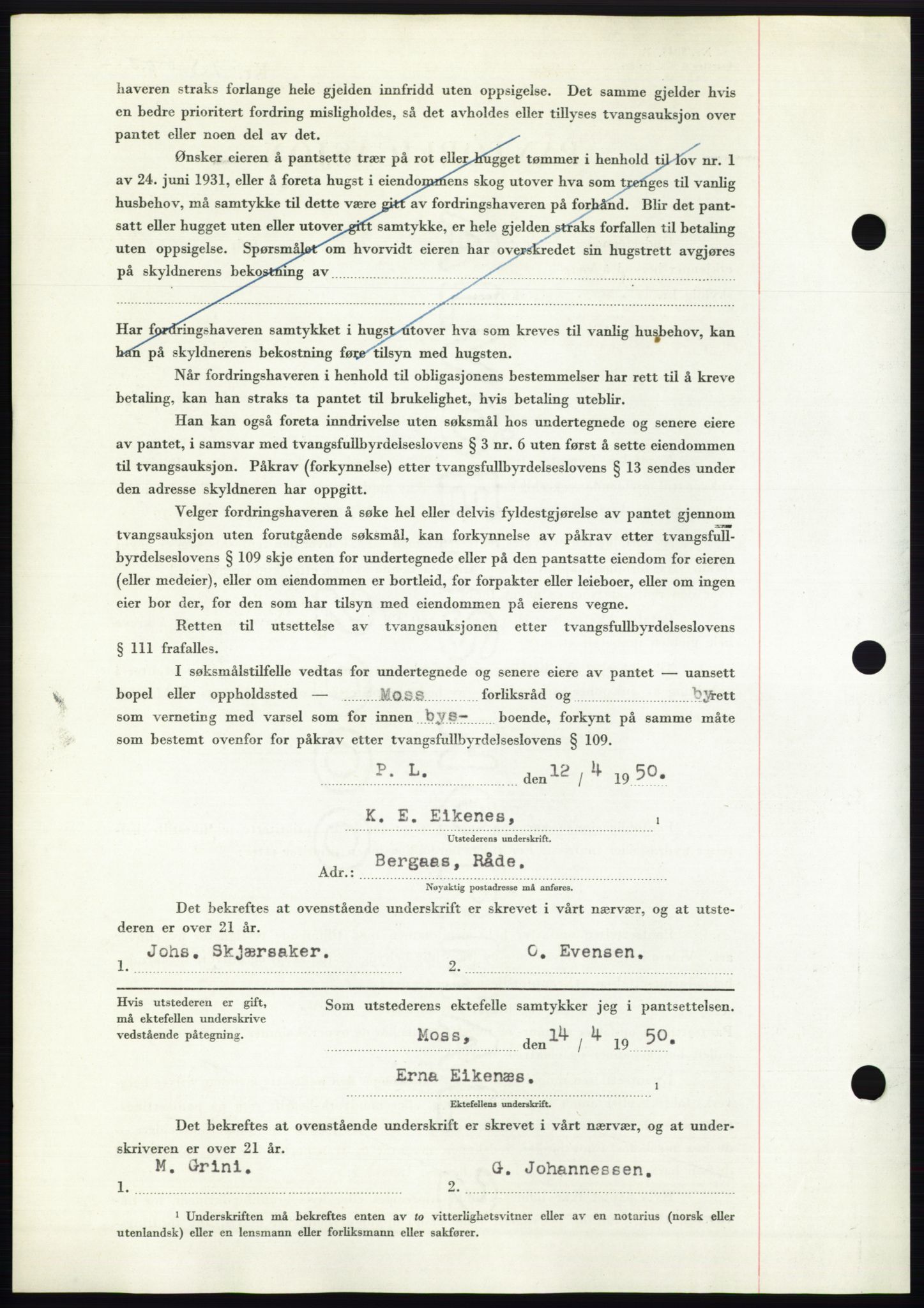 Moss sorenskriveri, AV/SAO-A-10168: Mortgage book no. B24, 1950-1950, Diary no: : 1104/1950